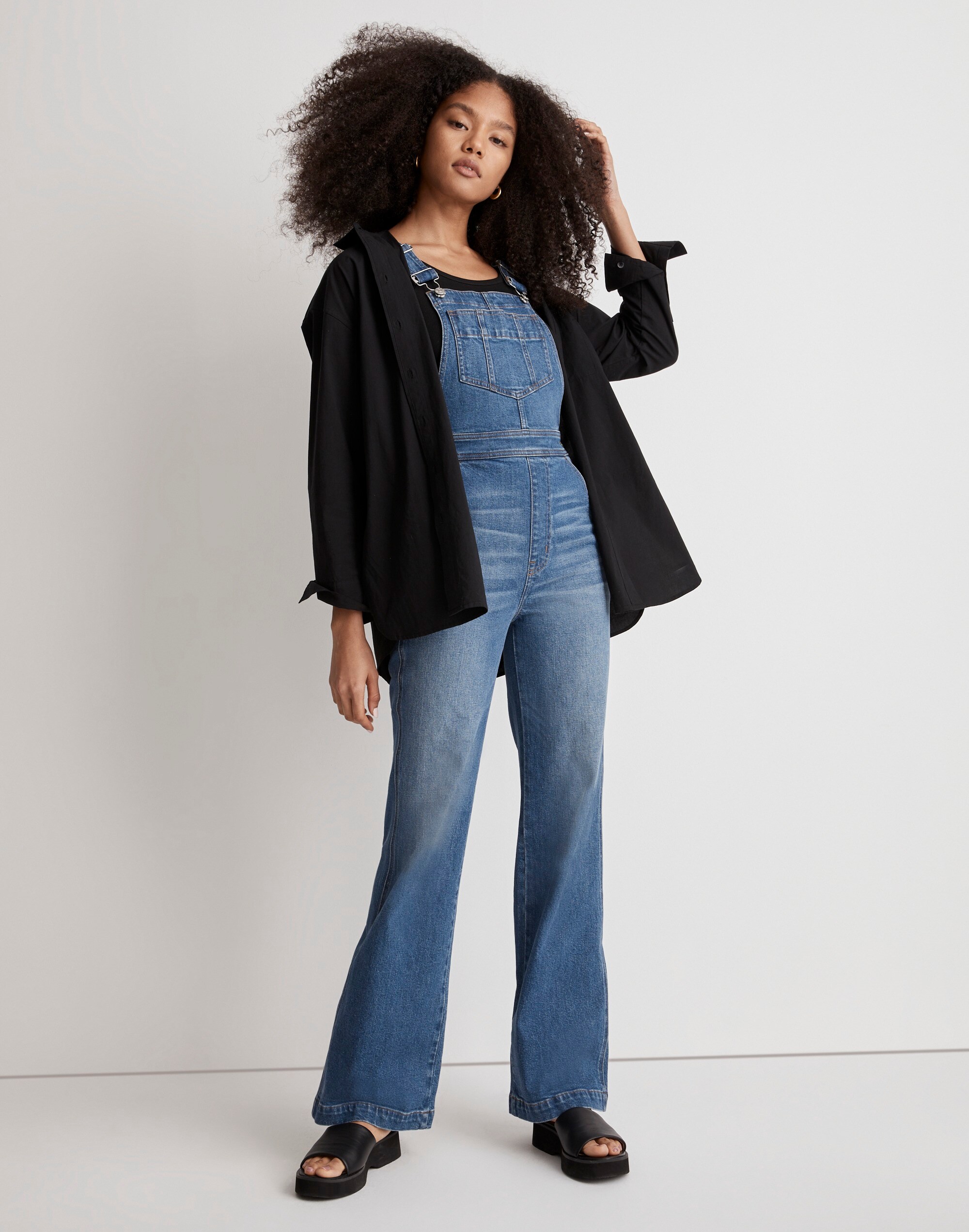 High-Rise Loose Flare Overalls in Demott Wash