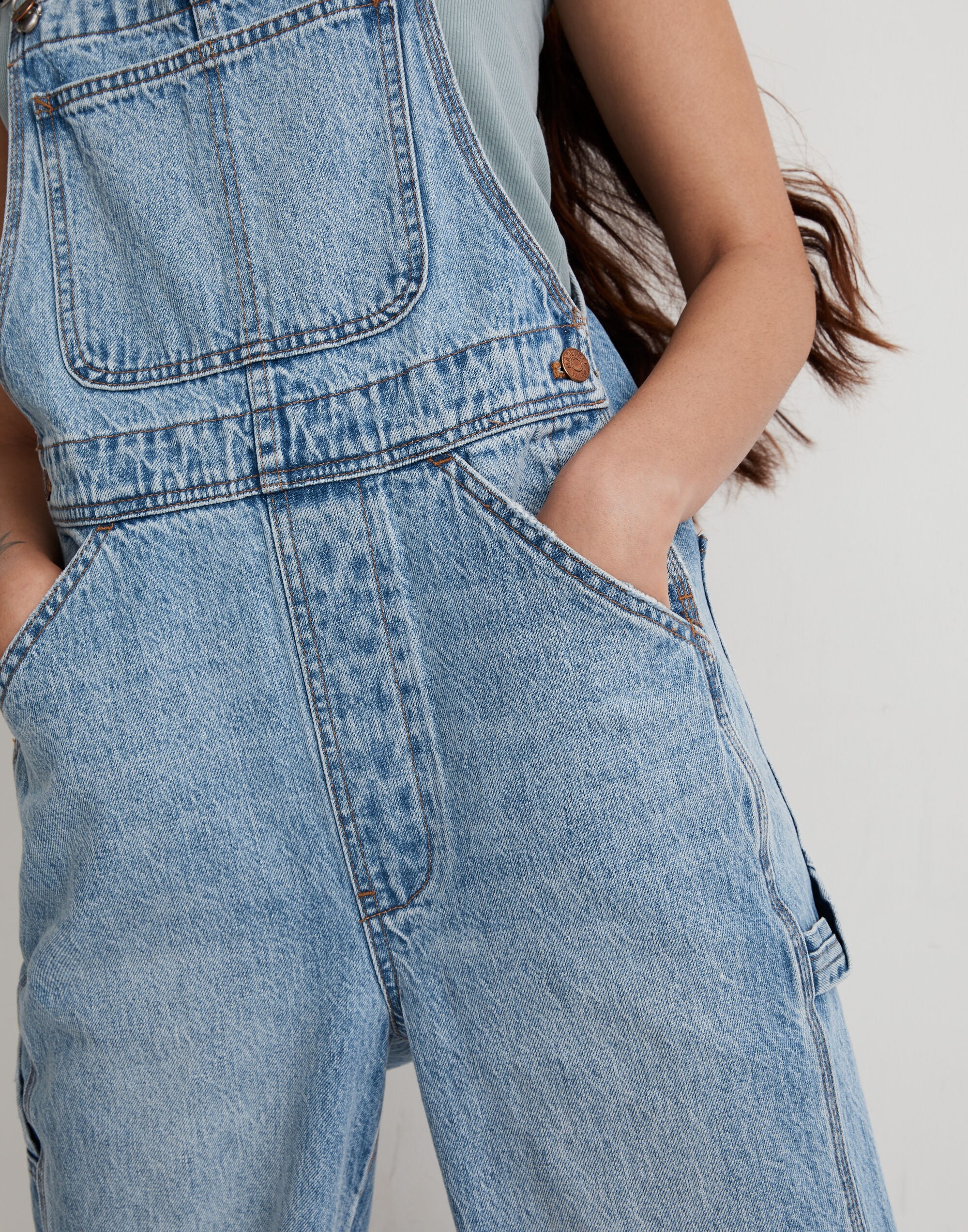 Petite Denim Oversized Carpenter Overalls in Aldott Wash