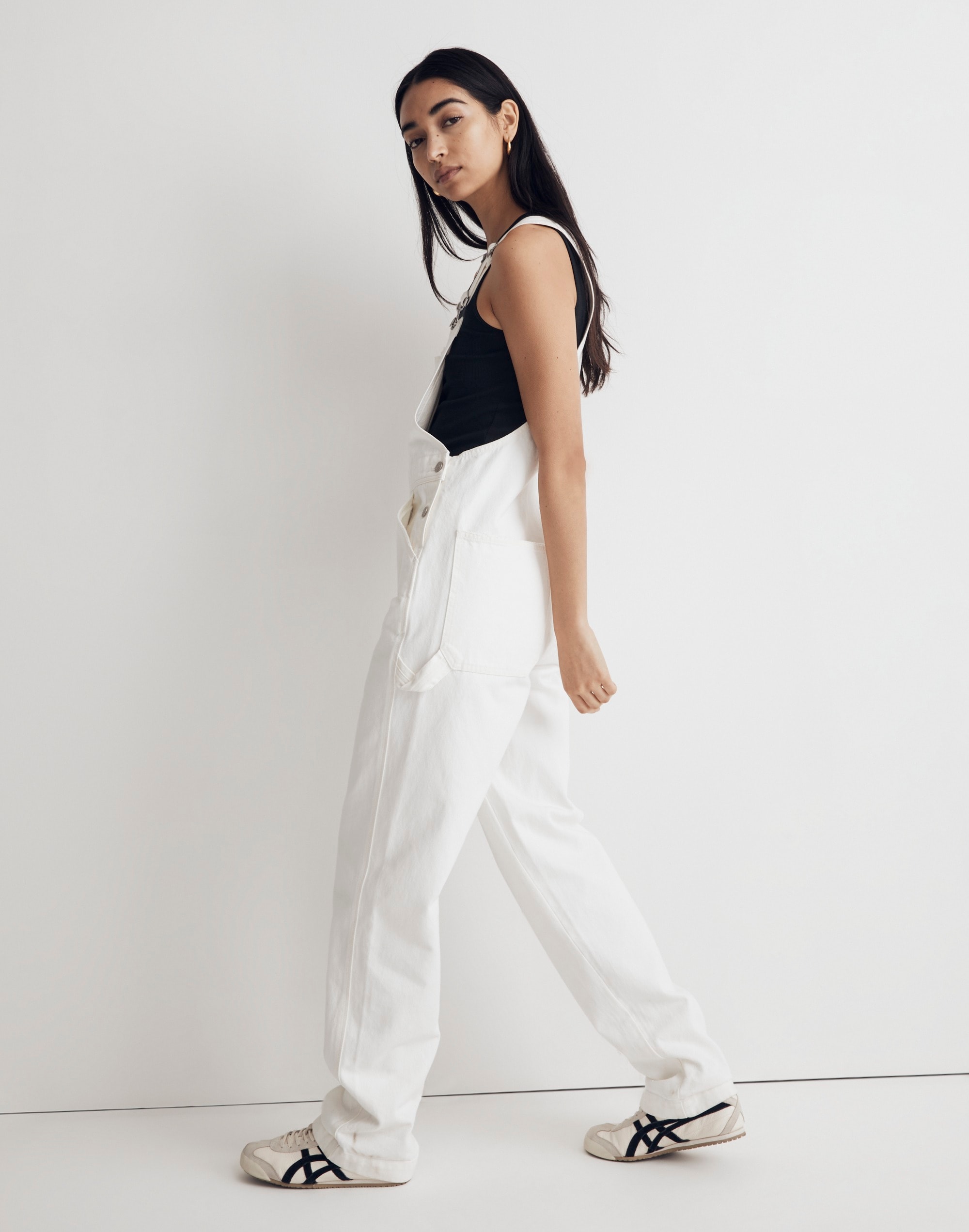 Denim Oversized Carpenter Overalls in Tile White