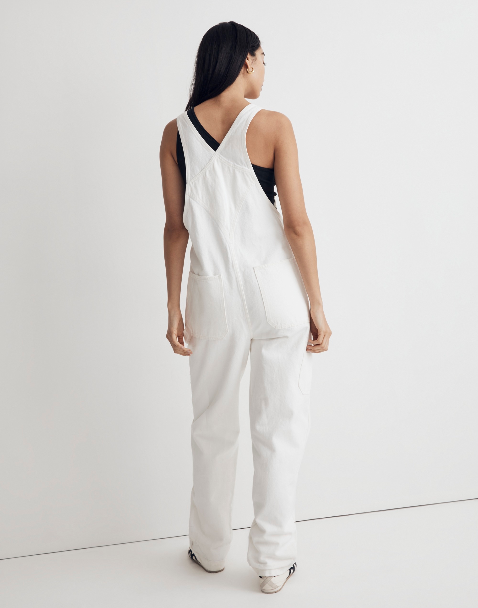 Denim Oversized Carpenter Overalls in Tile White