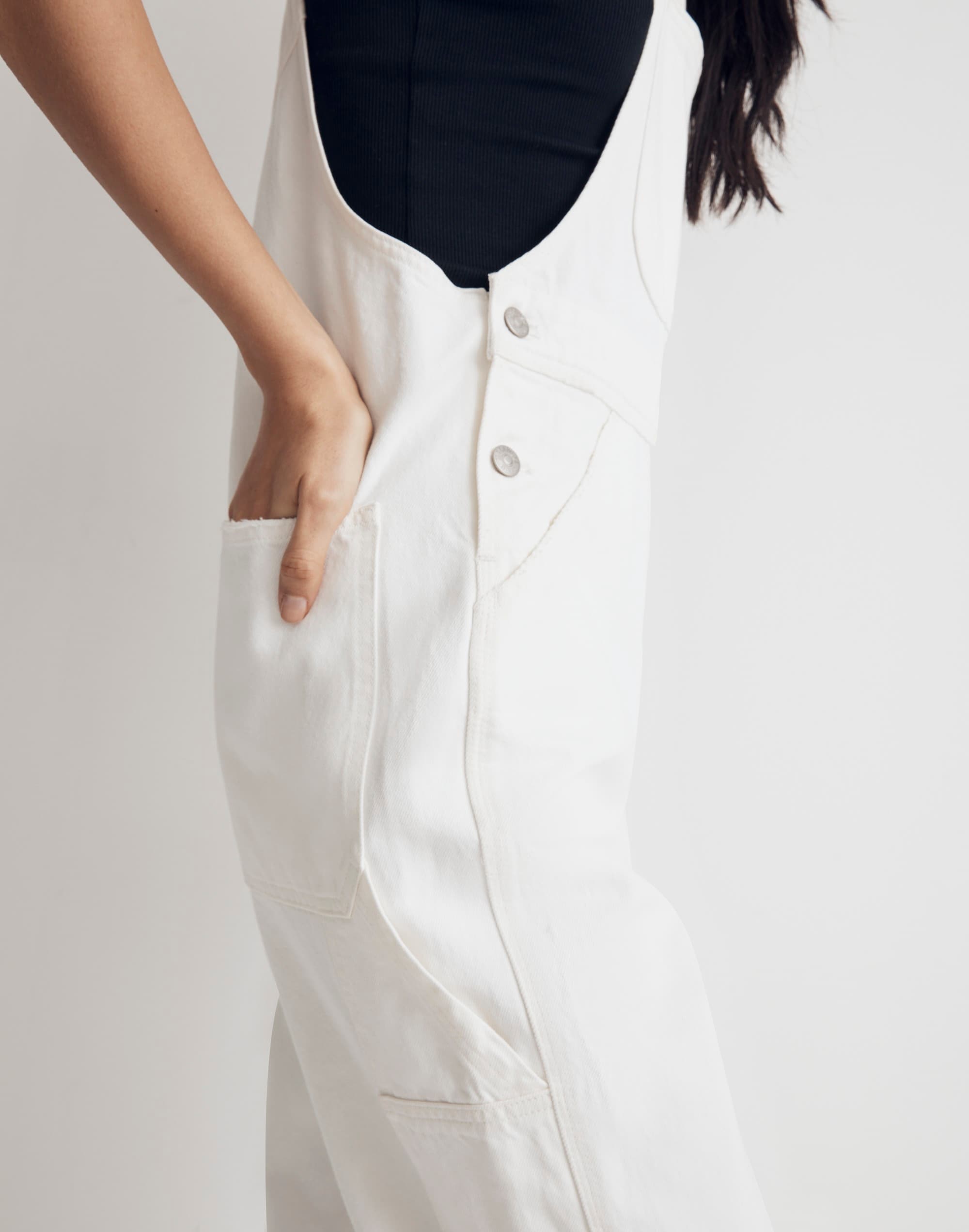 Denim Oversized Carpenter Overalls in Tile White