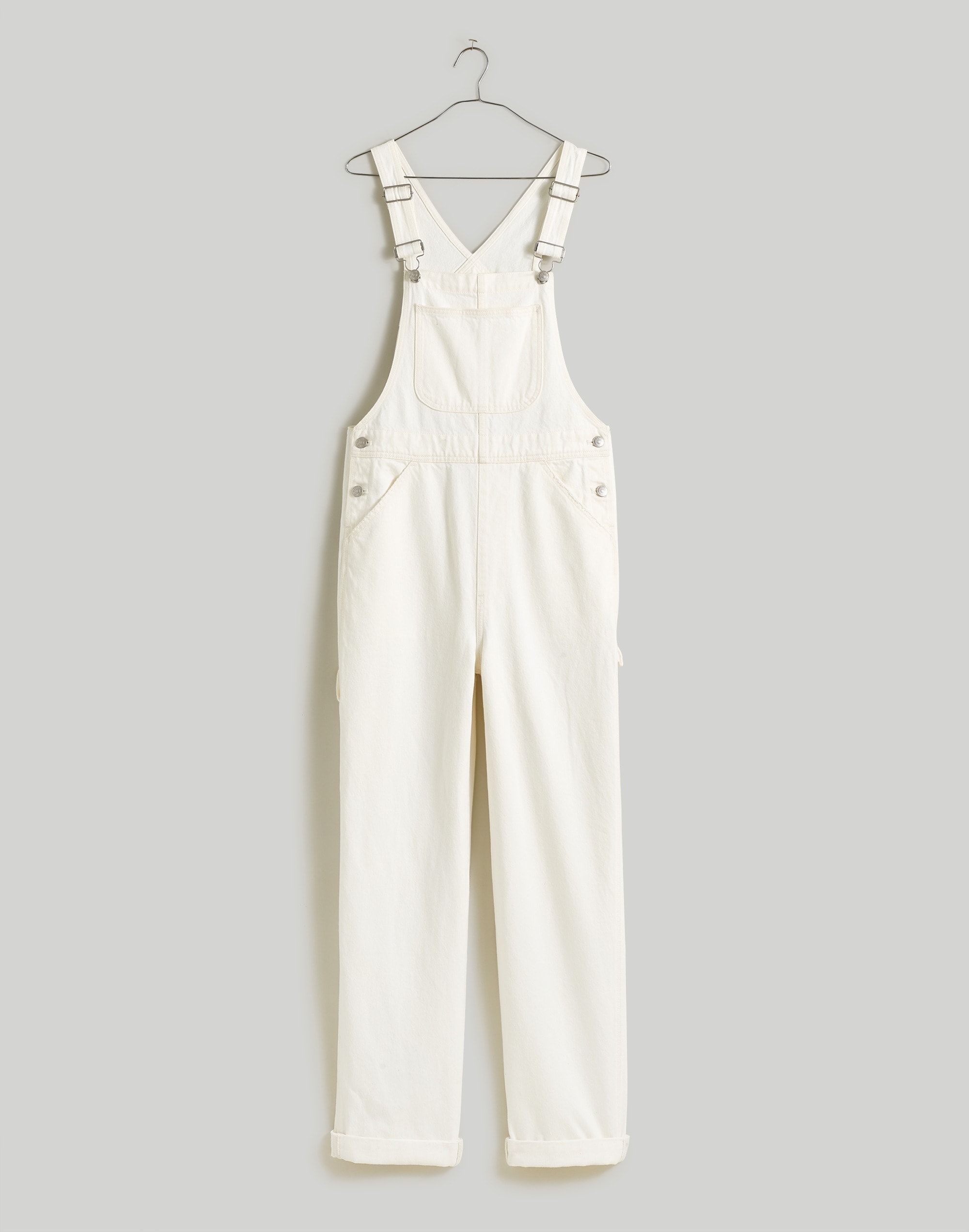 Denim Oversized Carpenter Overalls in Tile White