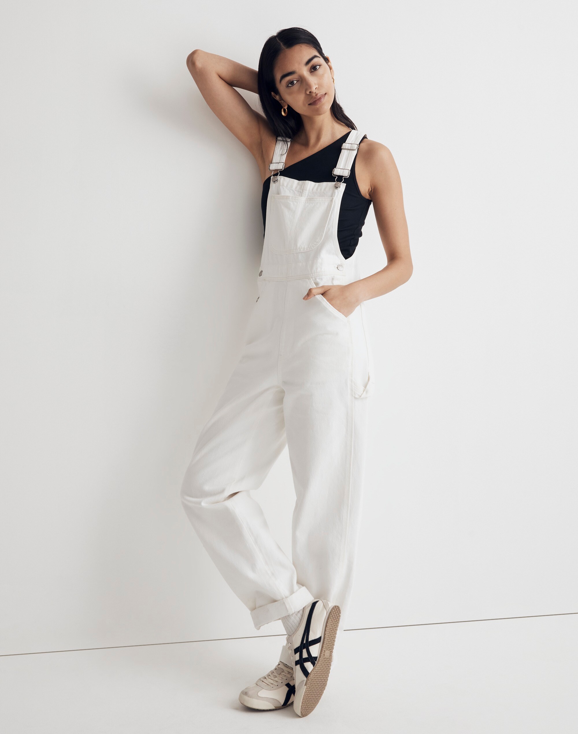 Denim Oversized Carpenter Overalls in Tile White