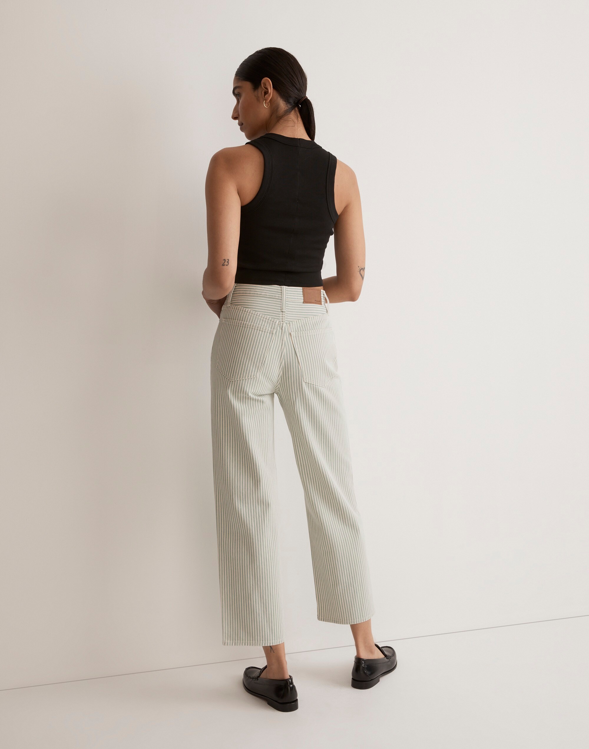 The Perfect Vintage Wide-Leg Crop Jean in Pale Celadon Stripe