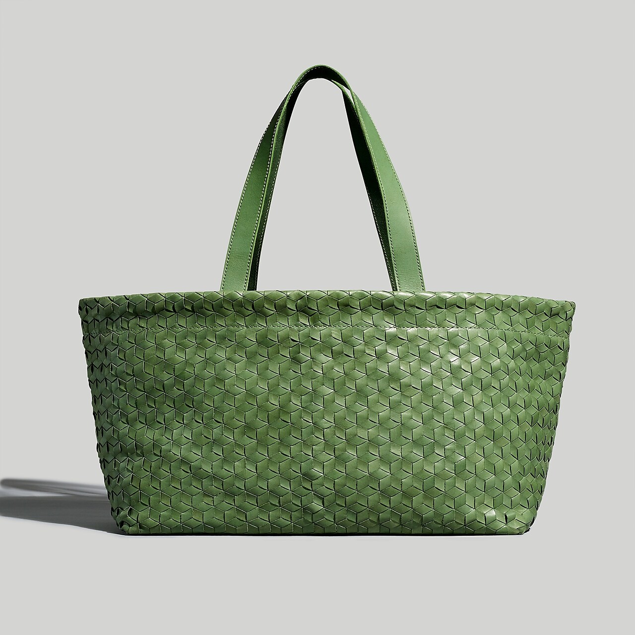 Mw Large Woven Leather Tote In Green