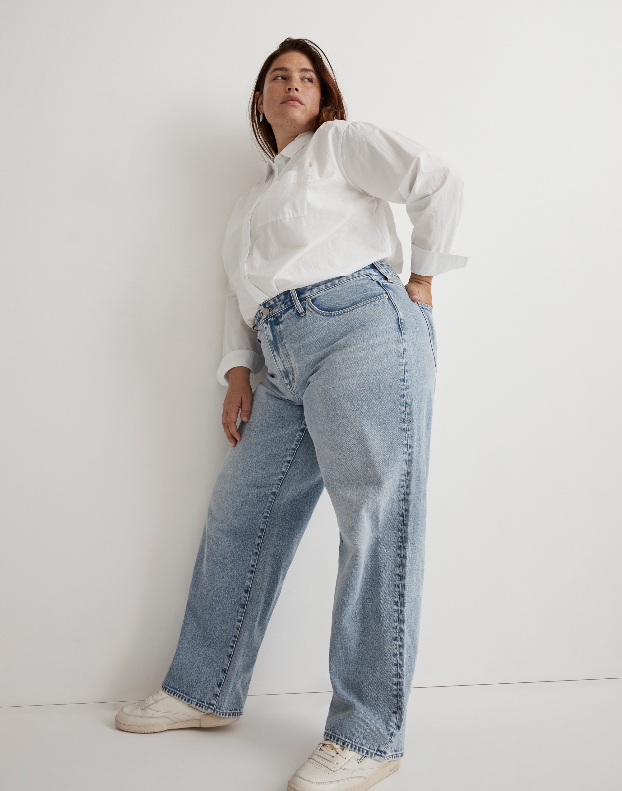 Plus Baggy Straight Jeans in Olvera Wash