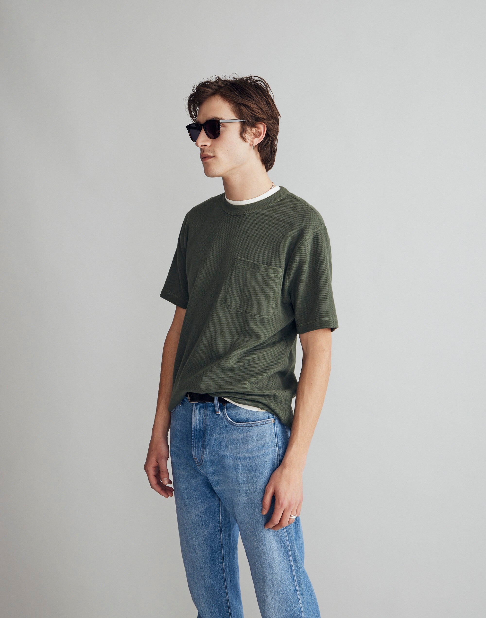 Waffle-Knit Short-Sleeve Pocket Tee