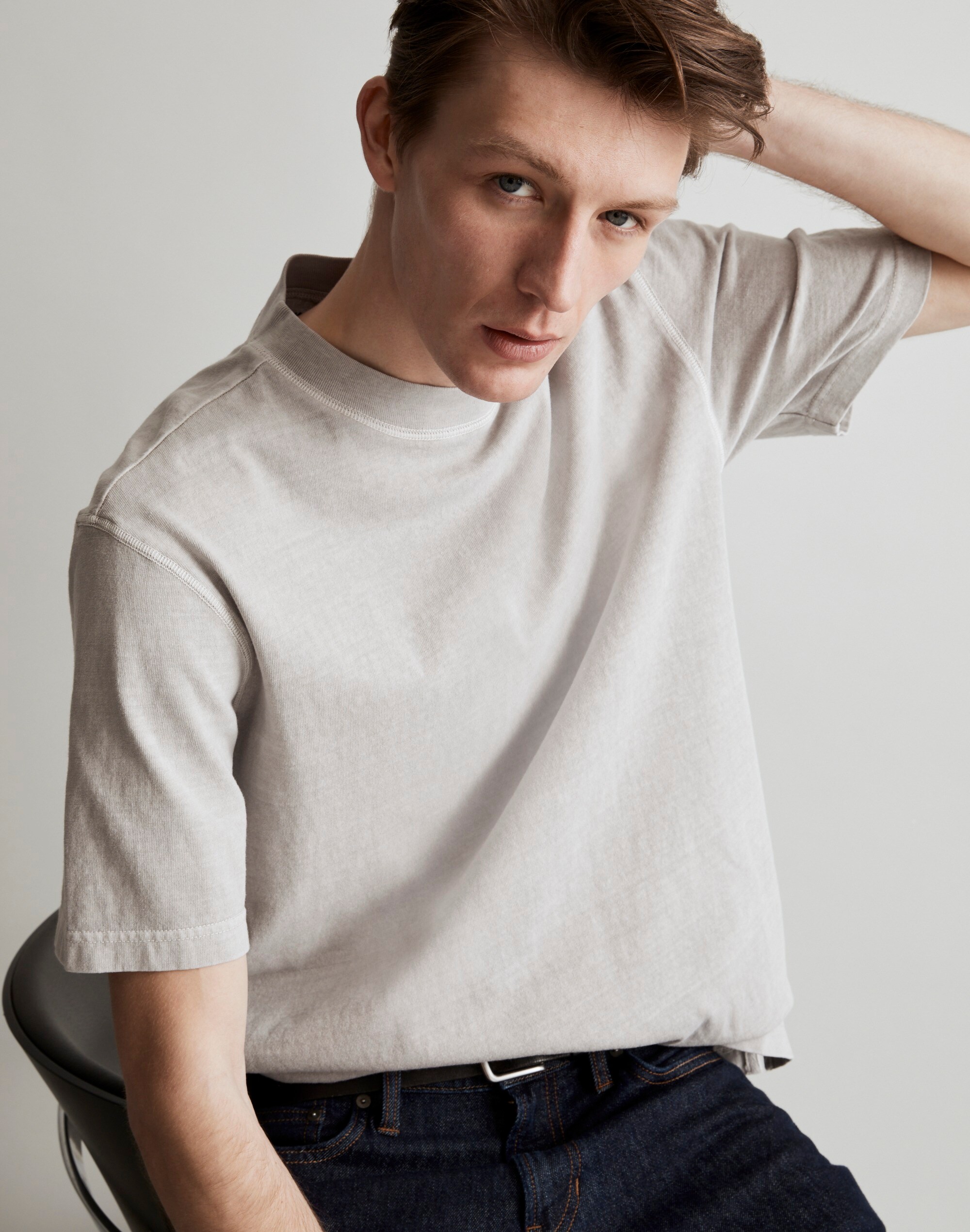 Garment-Dyed Mockneck Short-Sleeve Tee