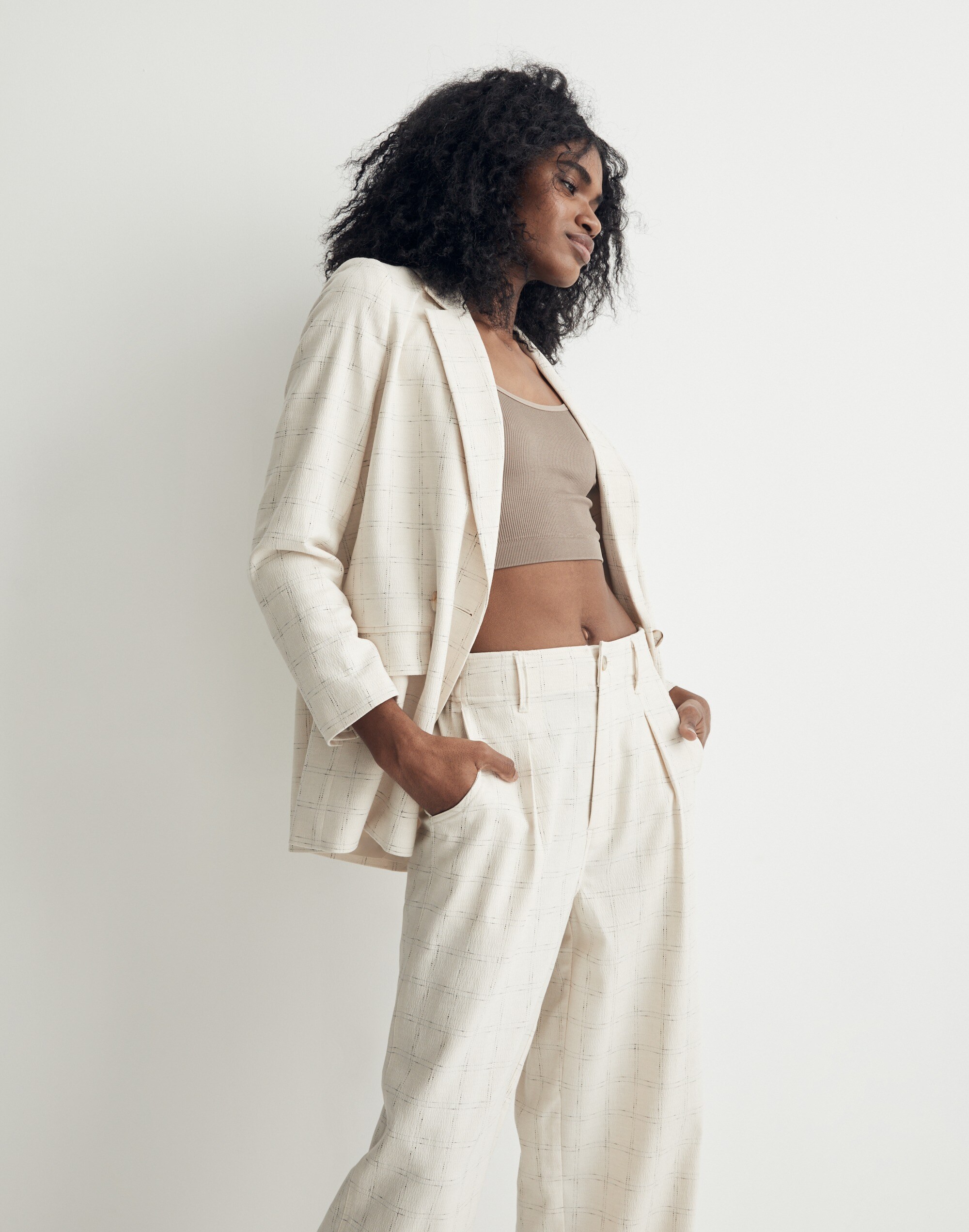 The Petite Caldwell Double-Breasted Blazer in Ghent Plaid