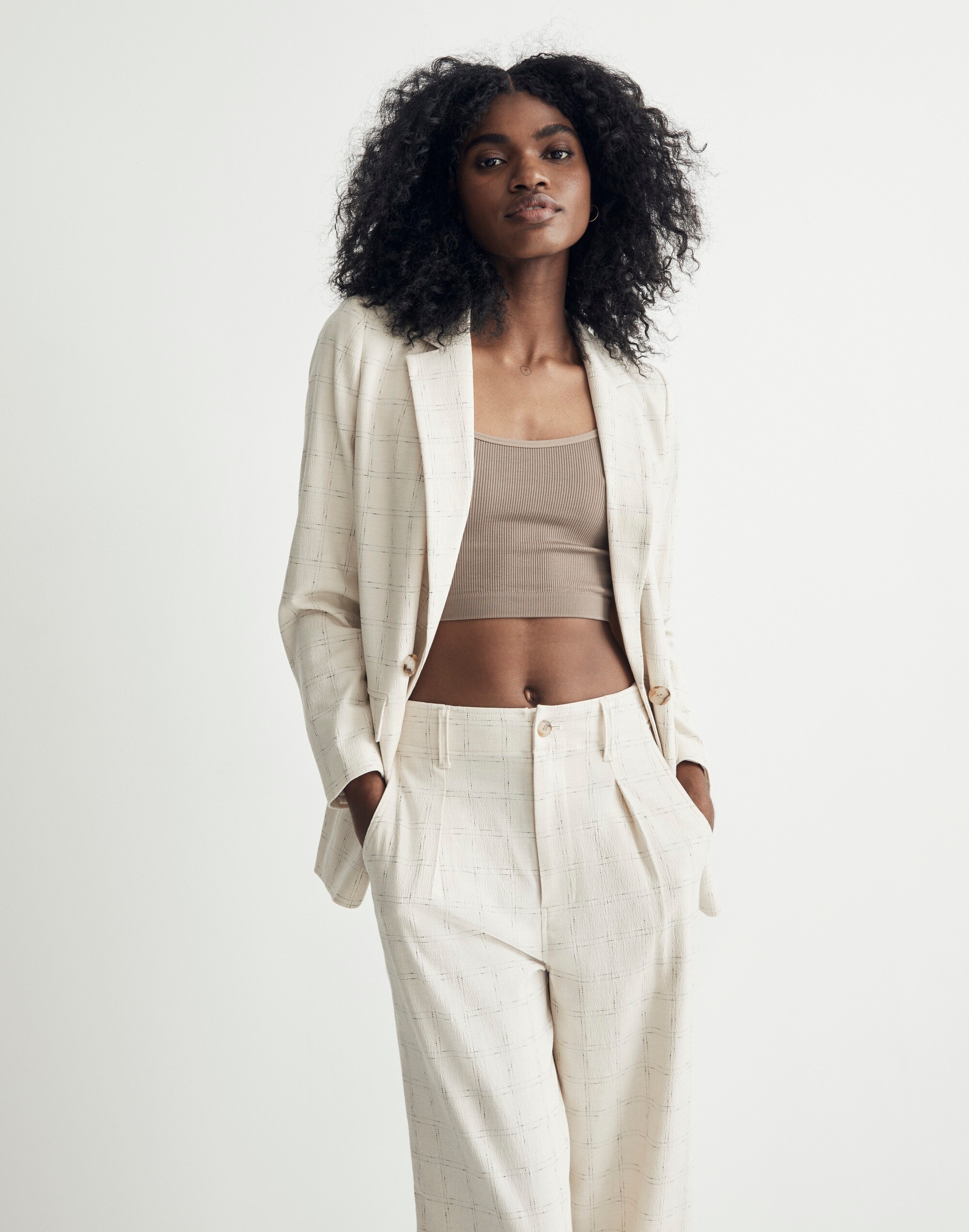 The Petite Caldwell Double-Breasted Blazer in Ghent Plaid