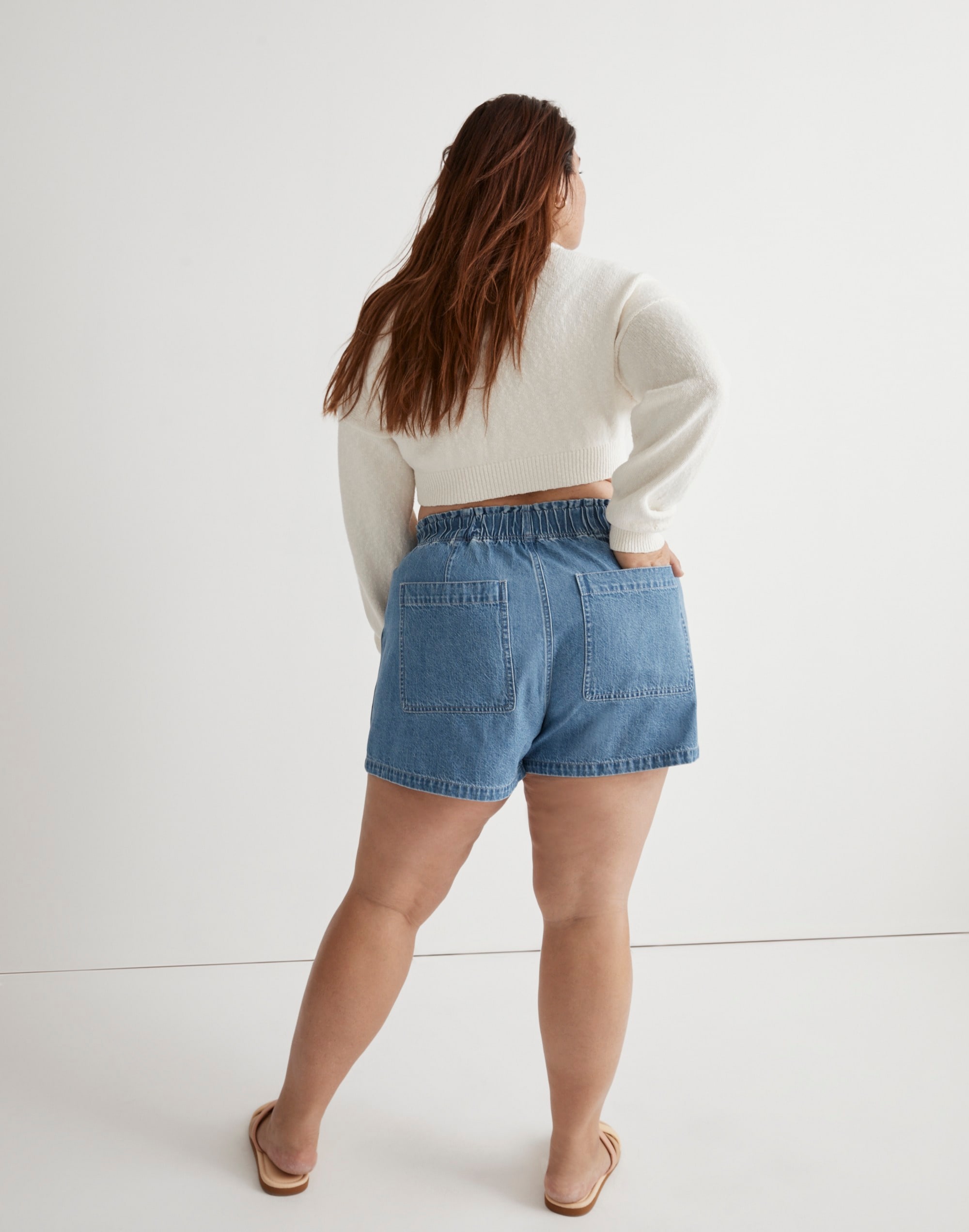 Plus Denim Pull-On Paperbag Utility Shorts in Arcwood Wash