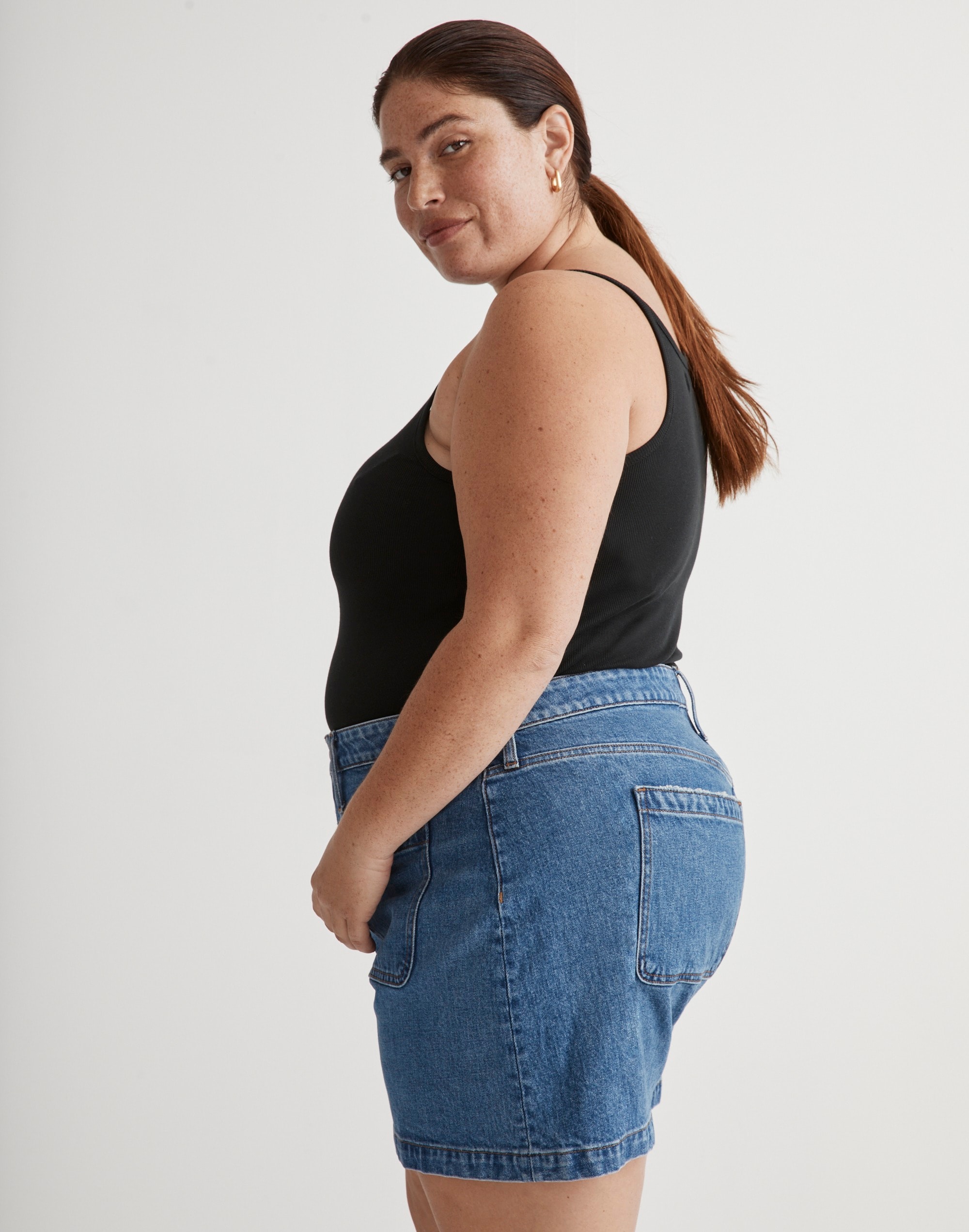 The Plus Curvy Emmett Short in Earlwood Wash: Patch Pocket Edition