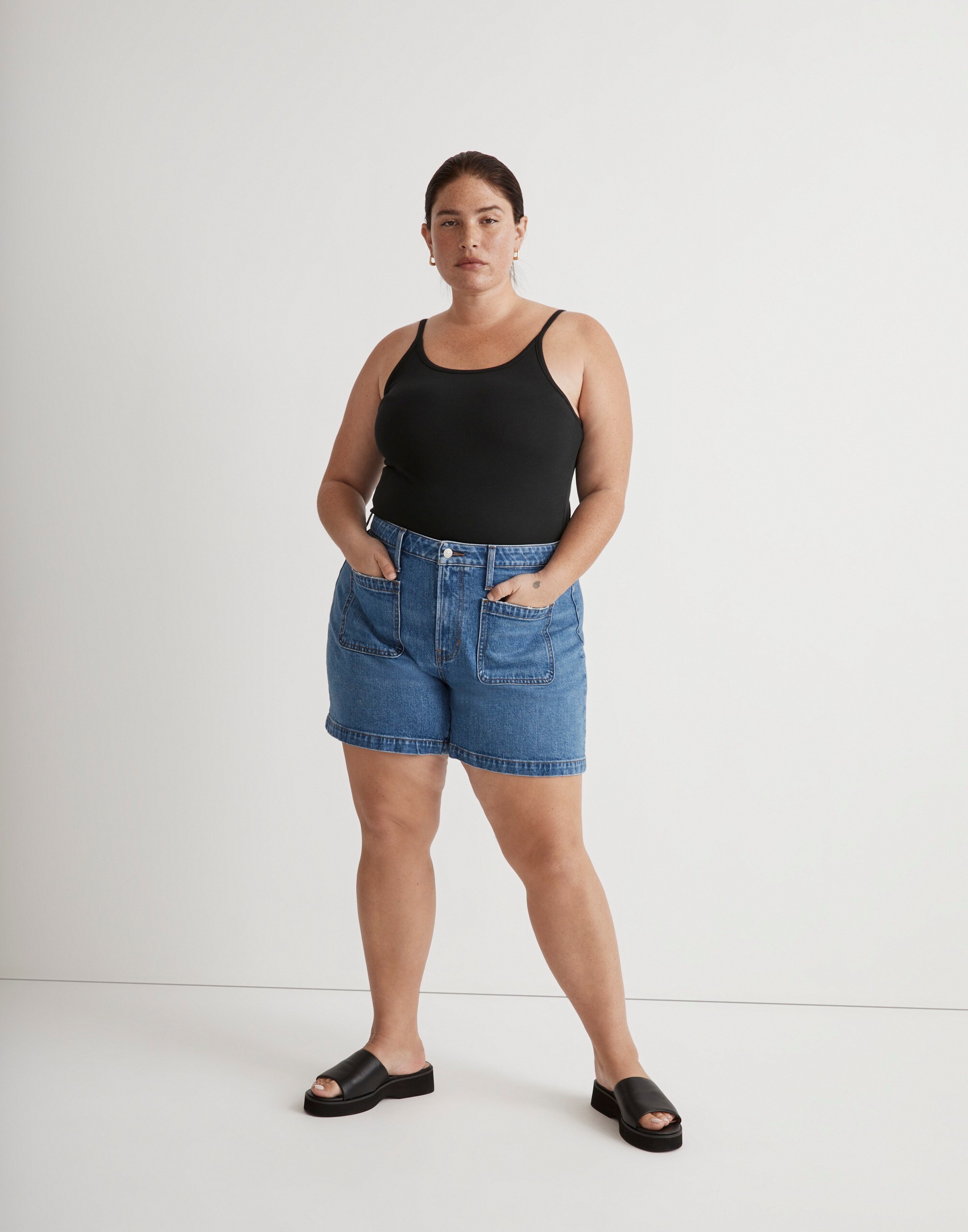 The Plus Curvy Emmett Short in Earlwood Wash: Patch Pocket Edition