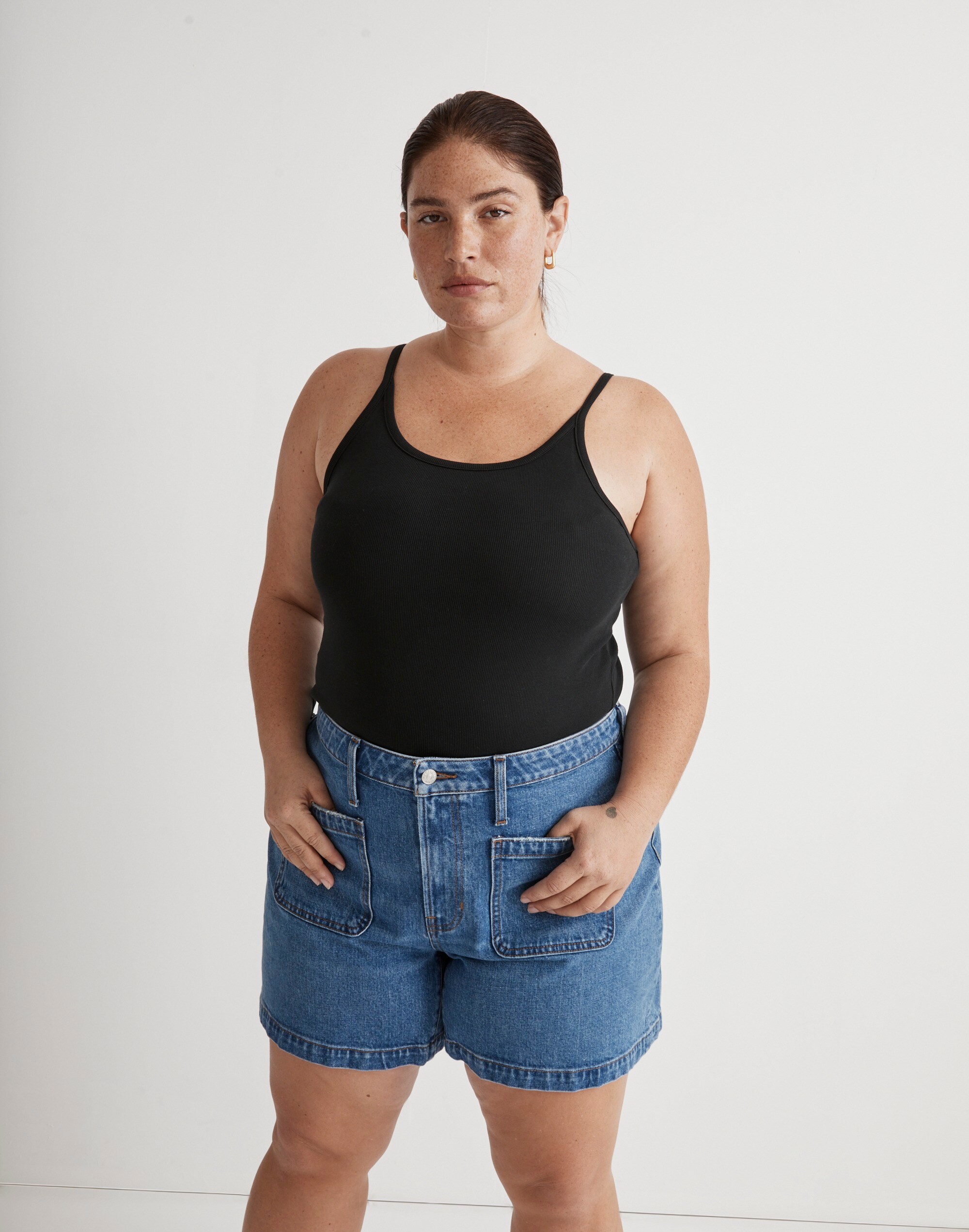 The Plus Curvy Emmett Short in Earlwood Wash: Patch Pocket Edition