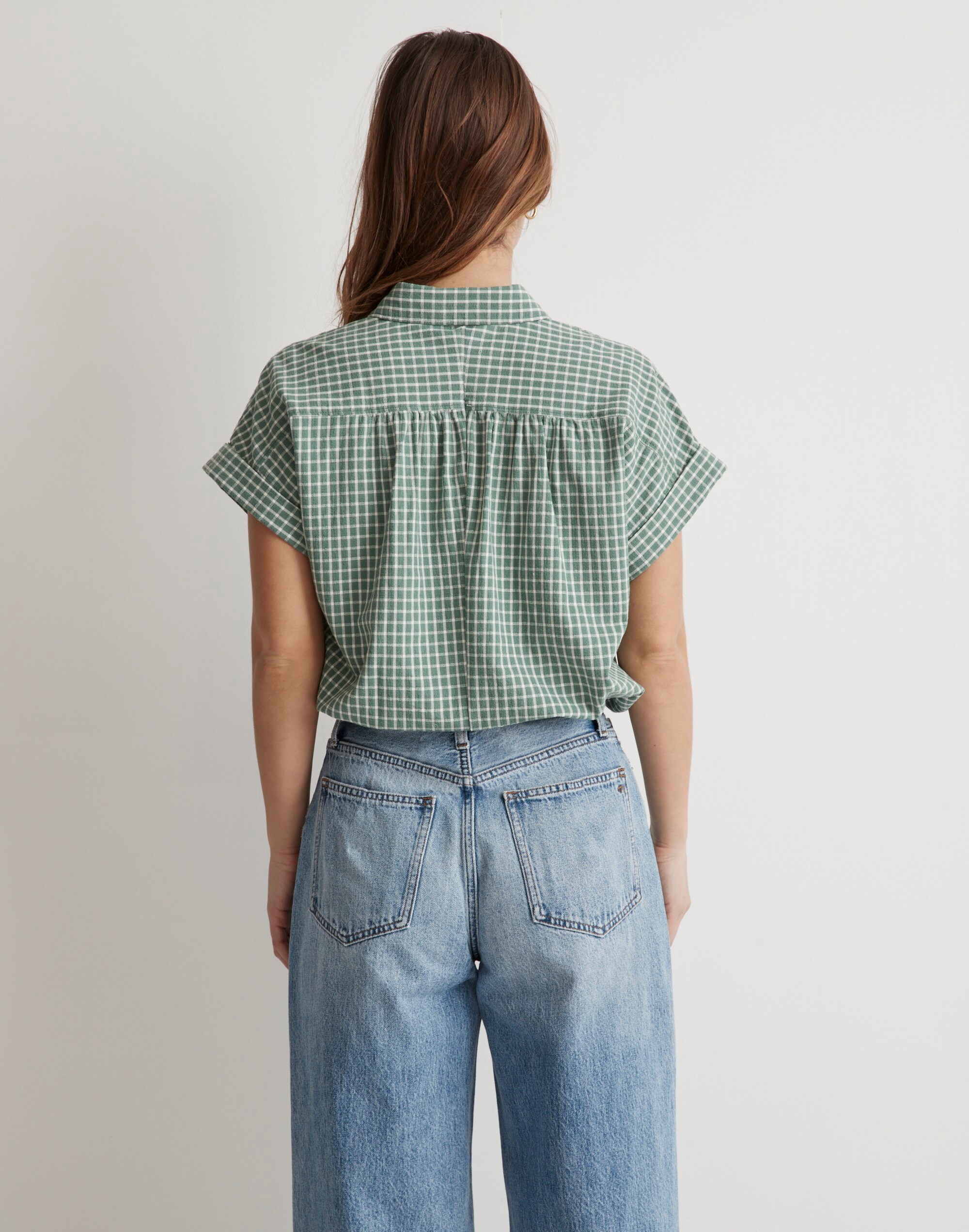 Button-Up Drawstring Shirt in Yarn-Dyed Plaid