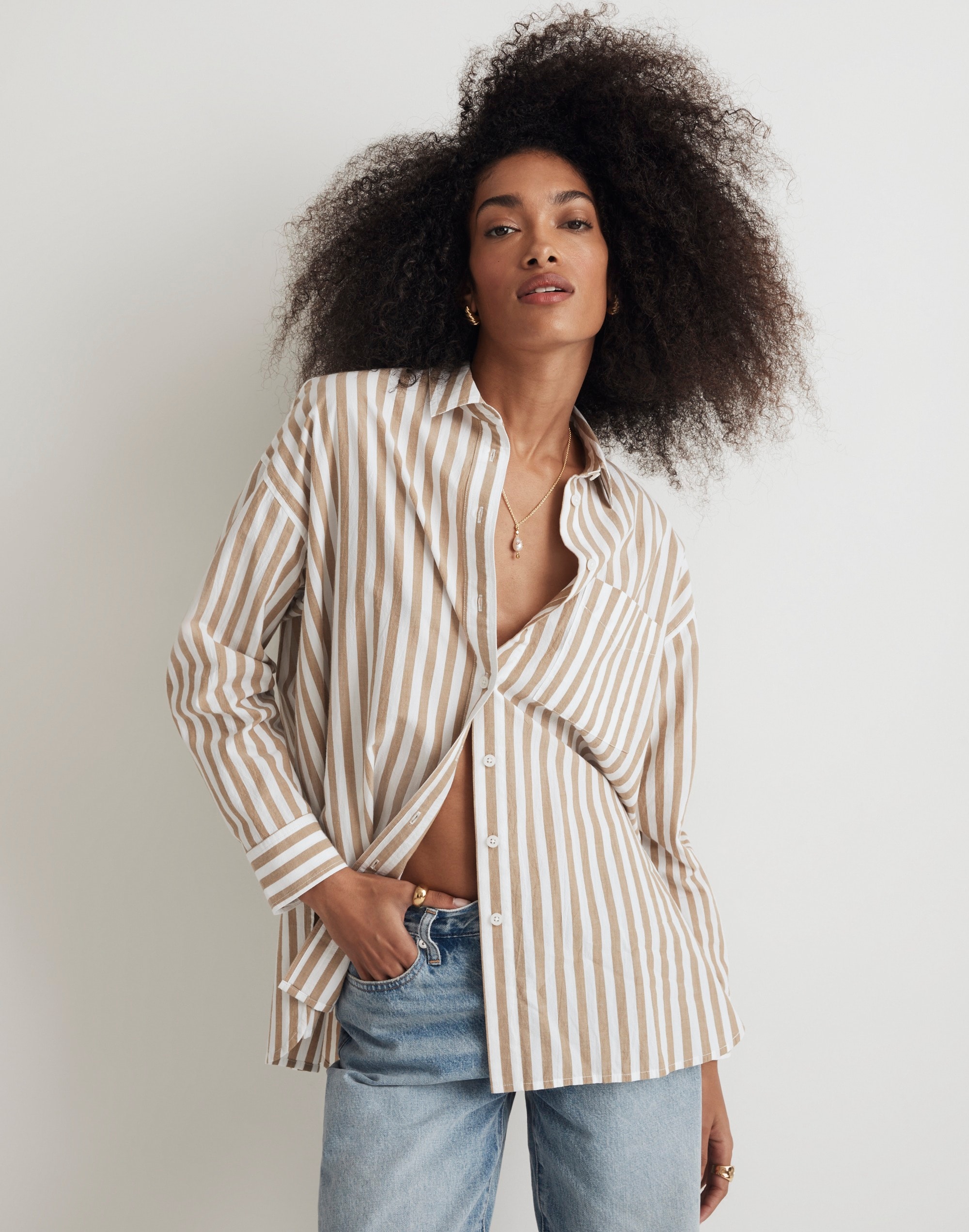 The Signature Poplin Oversized Shirt in Springy Stripe Alternate Image 1
