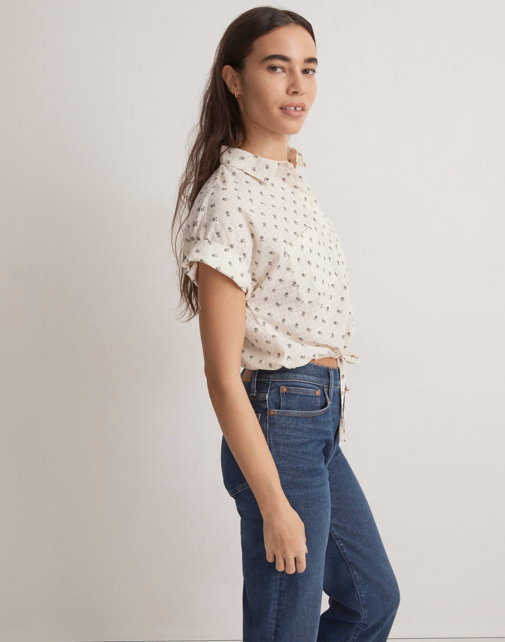 Button-Up Drawstring Shirt in Blooming Ikat