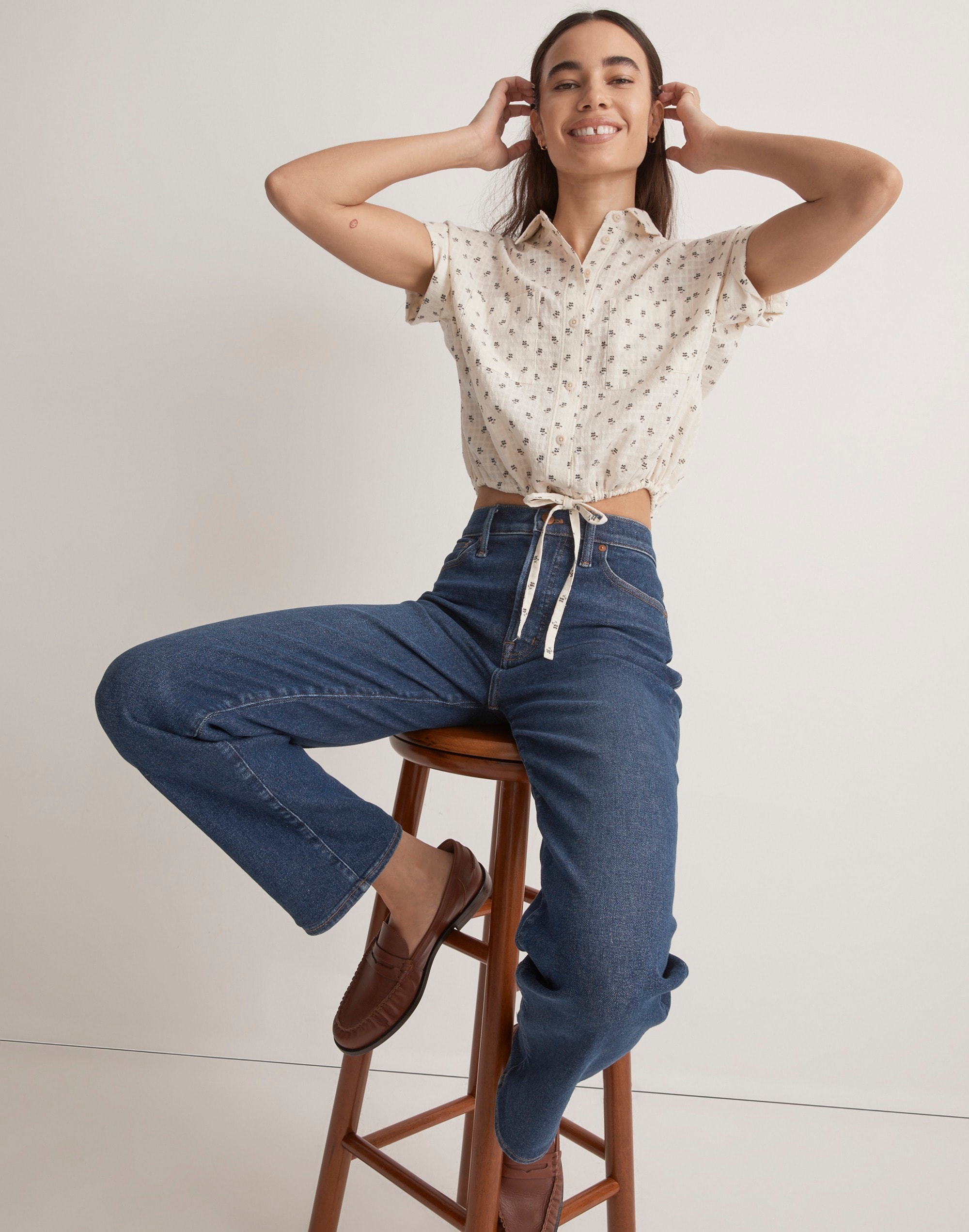 Button-Up Drawstring Shirt in Blooming Ikat