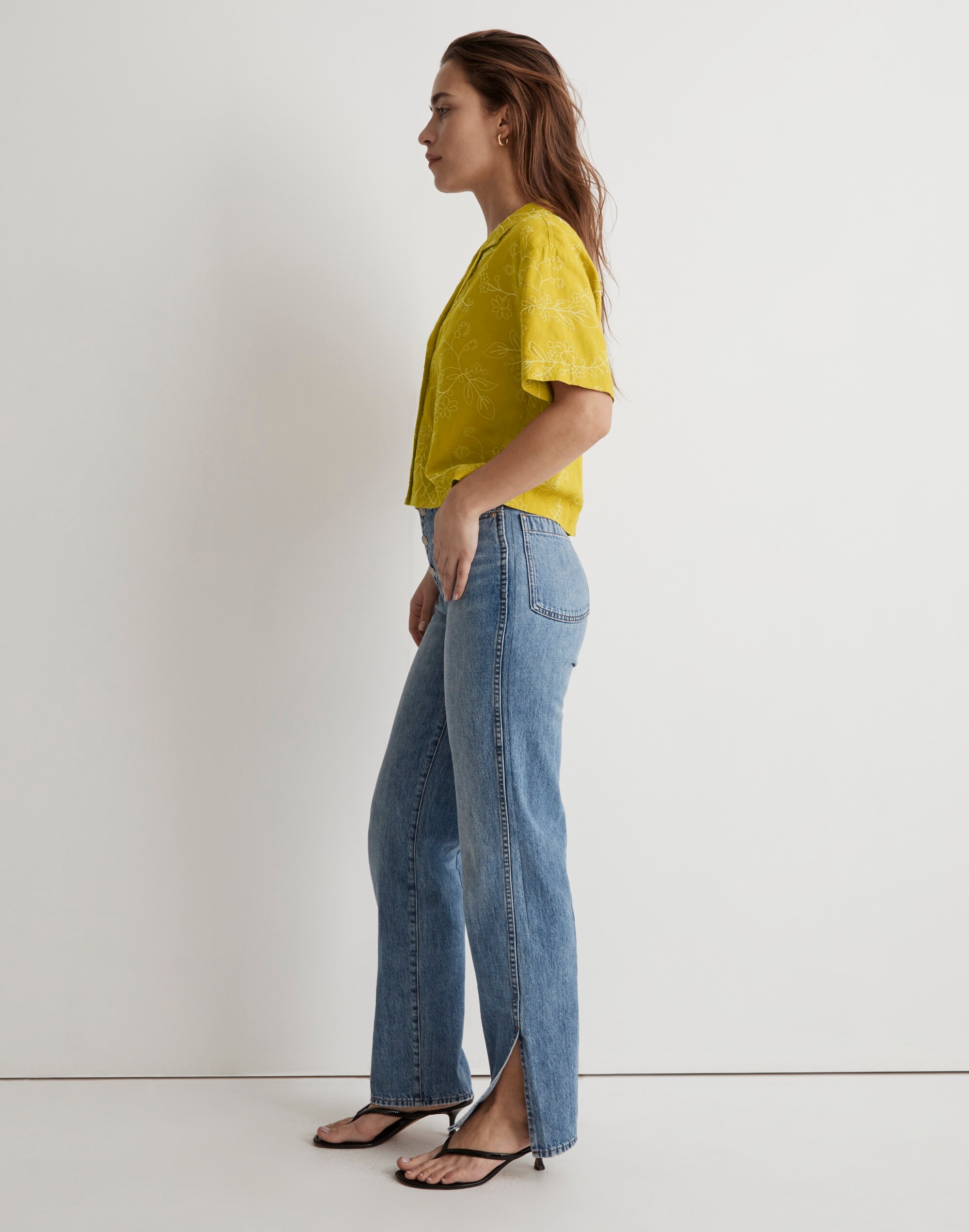 Embroidered Linen-Blend Resort Crop Shirt