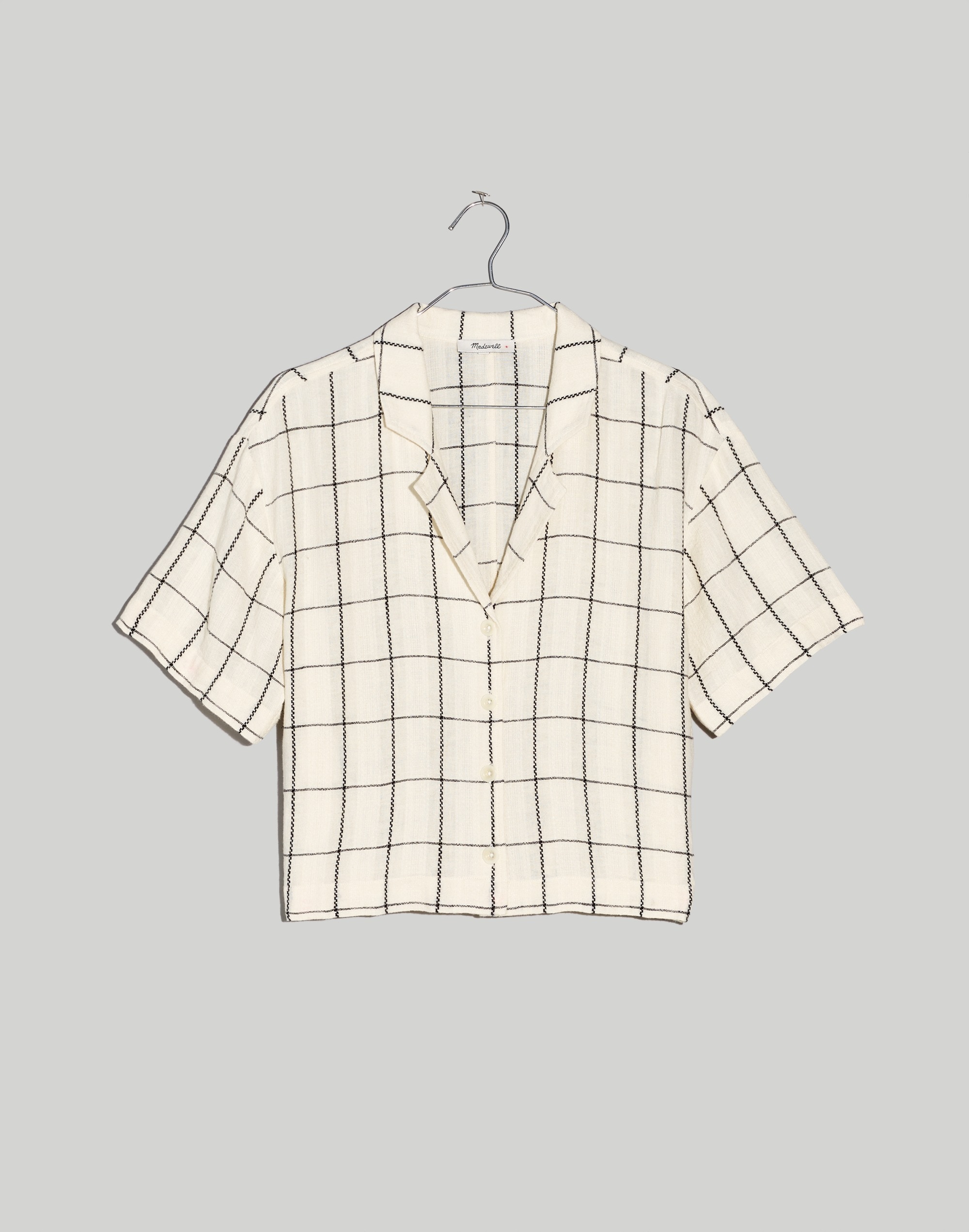 Linen-Blend Resort Crop Shirt in Windowpane