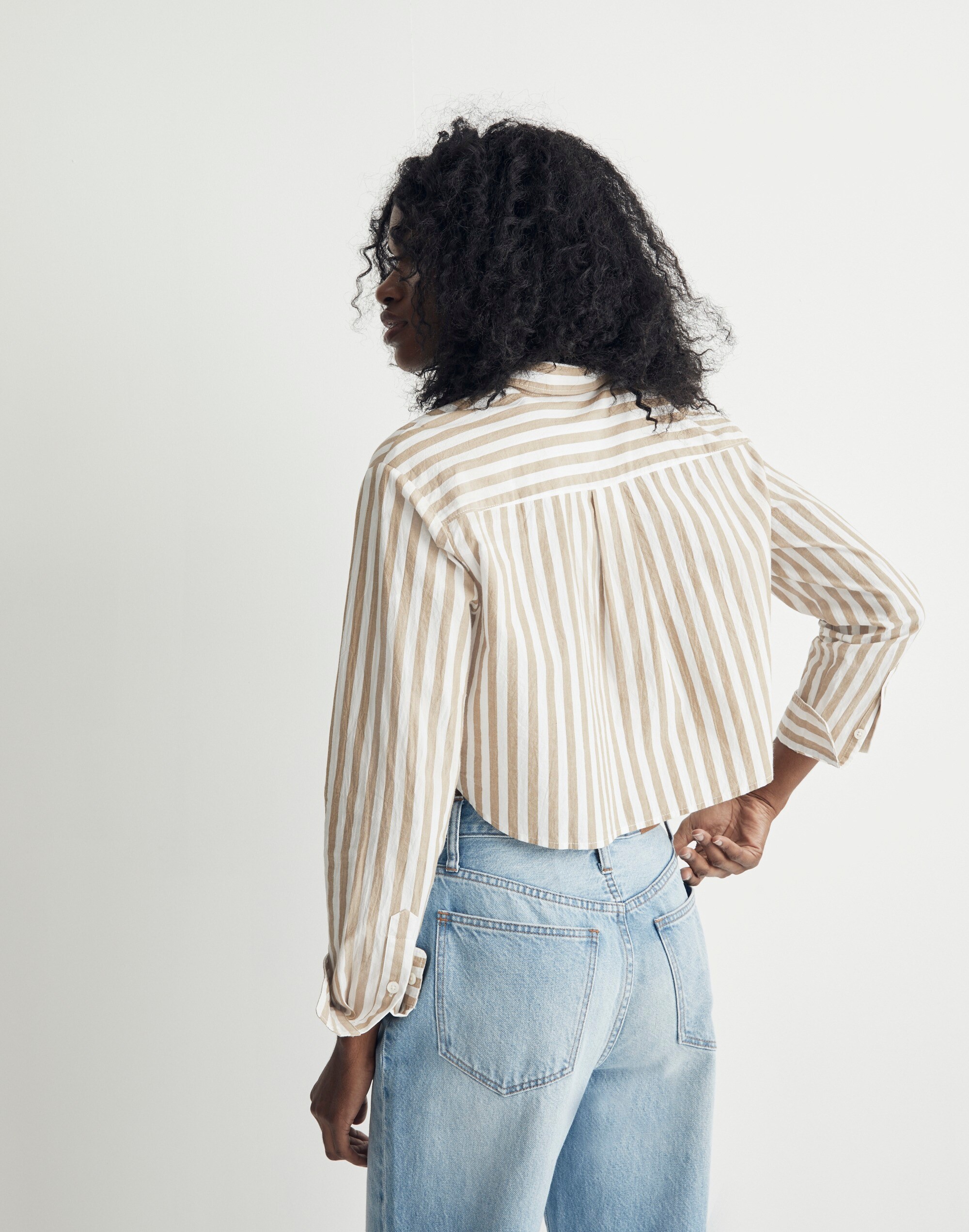 Signature Poplin Oversized Supercrop Ex-Boyfriend Shirt in Springy Stripe