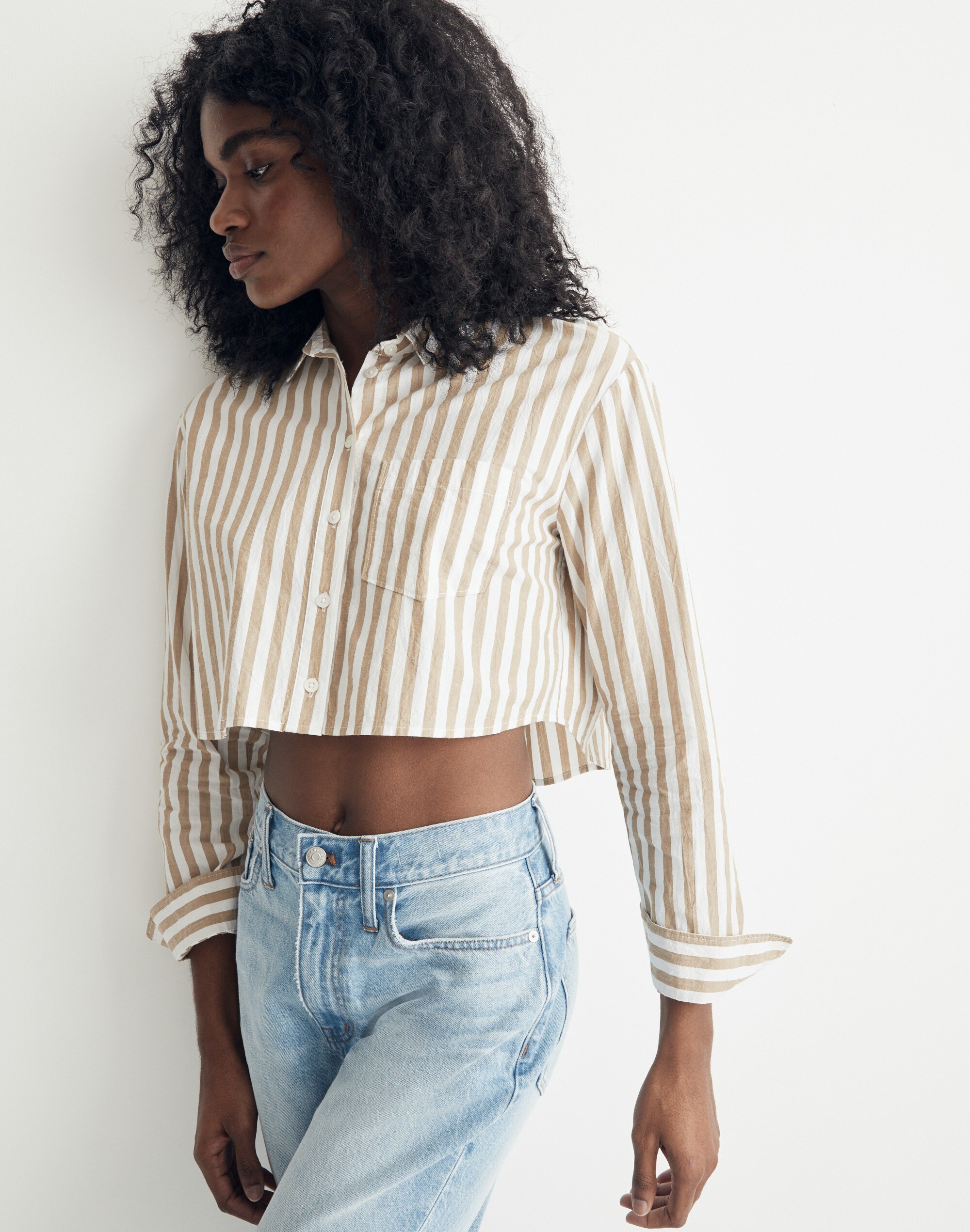 Signature Poplin Oversized Supercrop Ex-Boyfriend Shirt in Springy Stripe Alternate Image 4