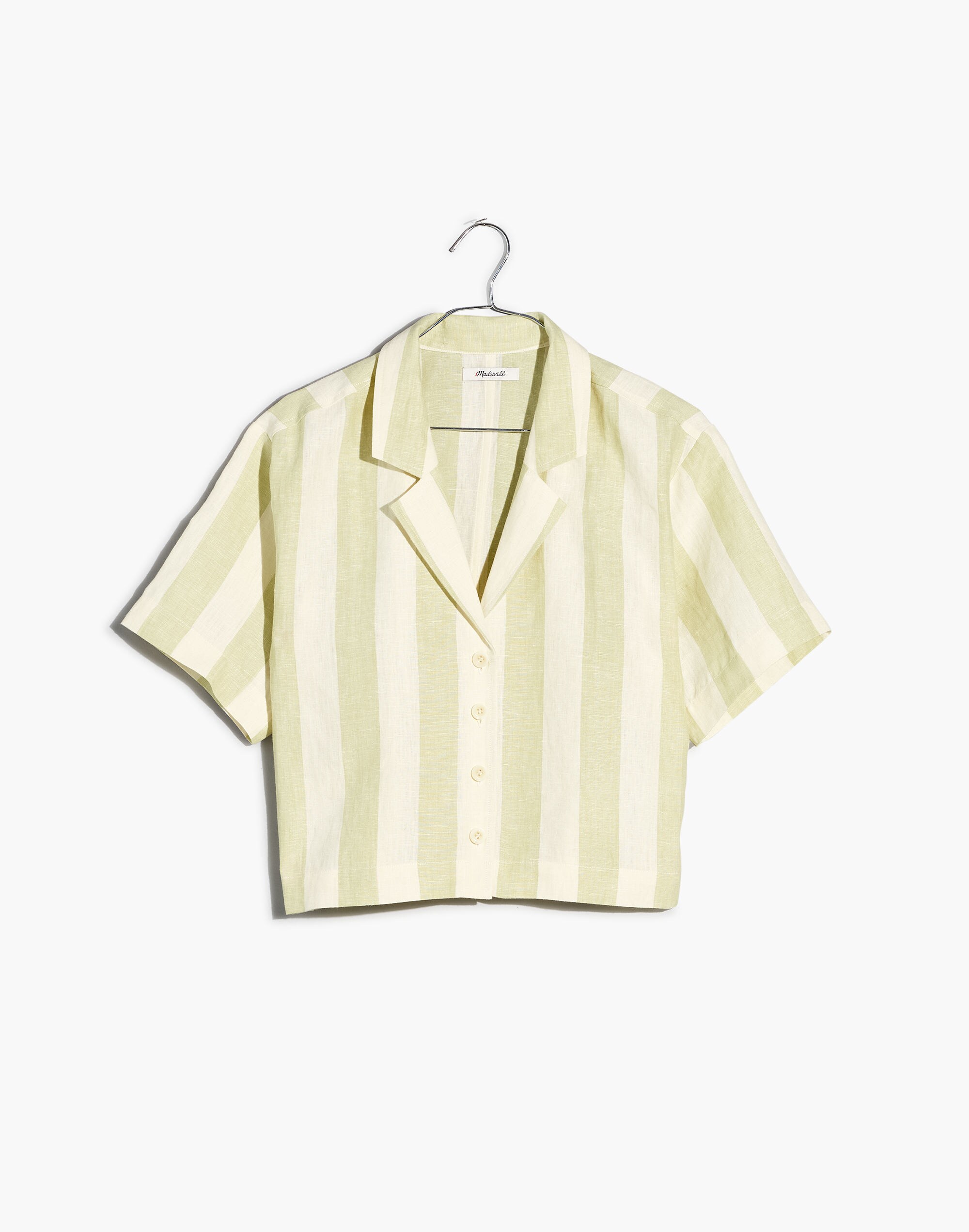 100% Linen Resort Crop Shirt in Springy Stripe