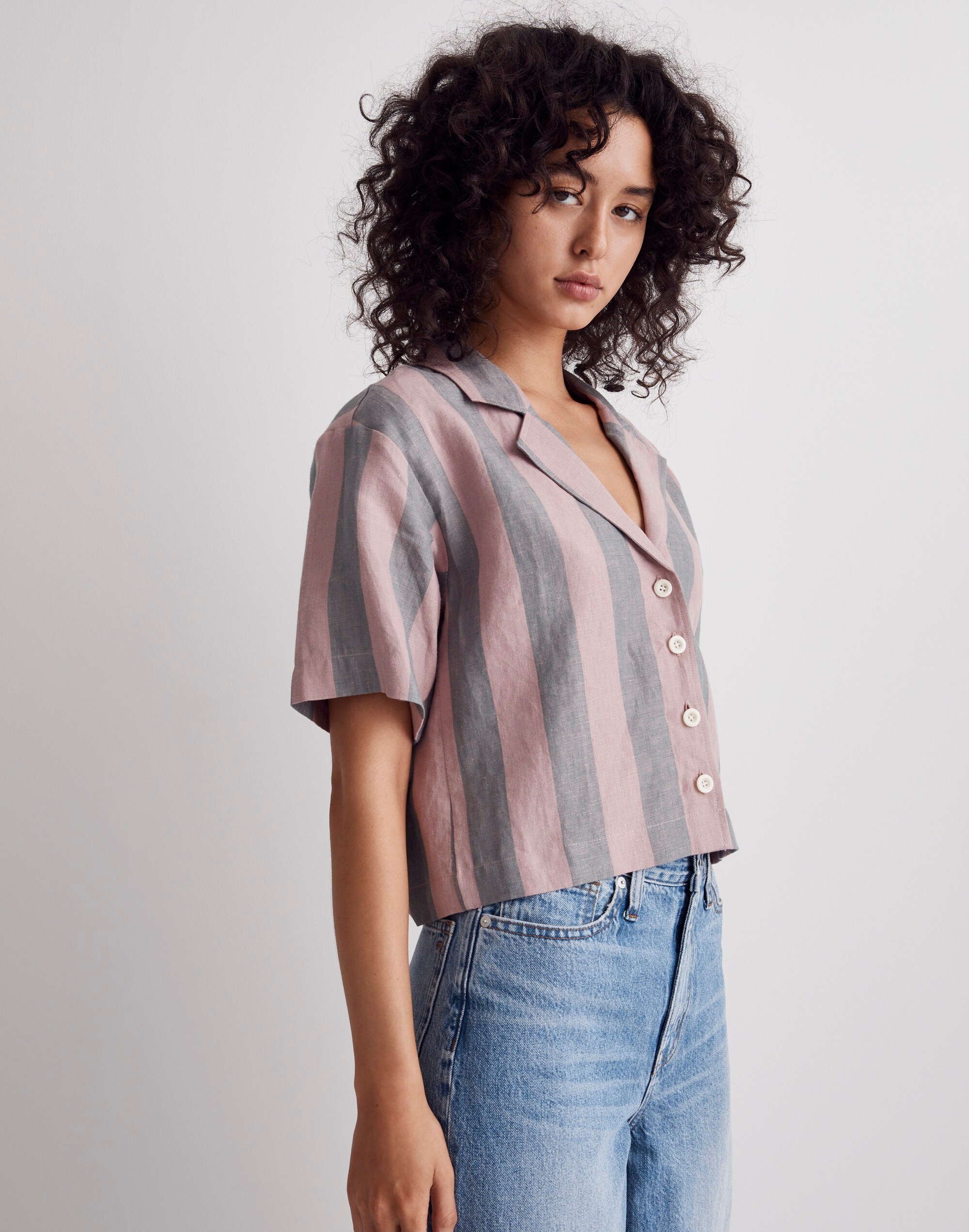 100% Linen Resort Shirt in Springy Stripe