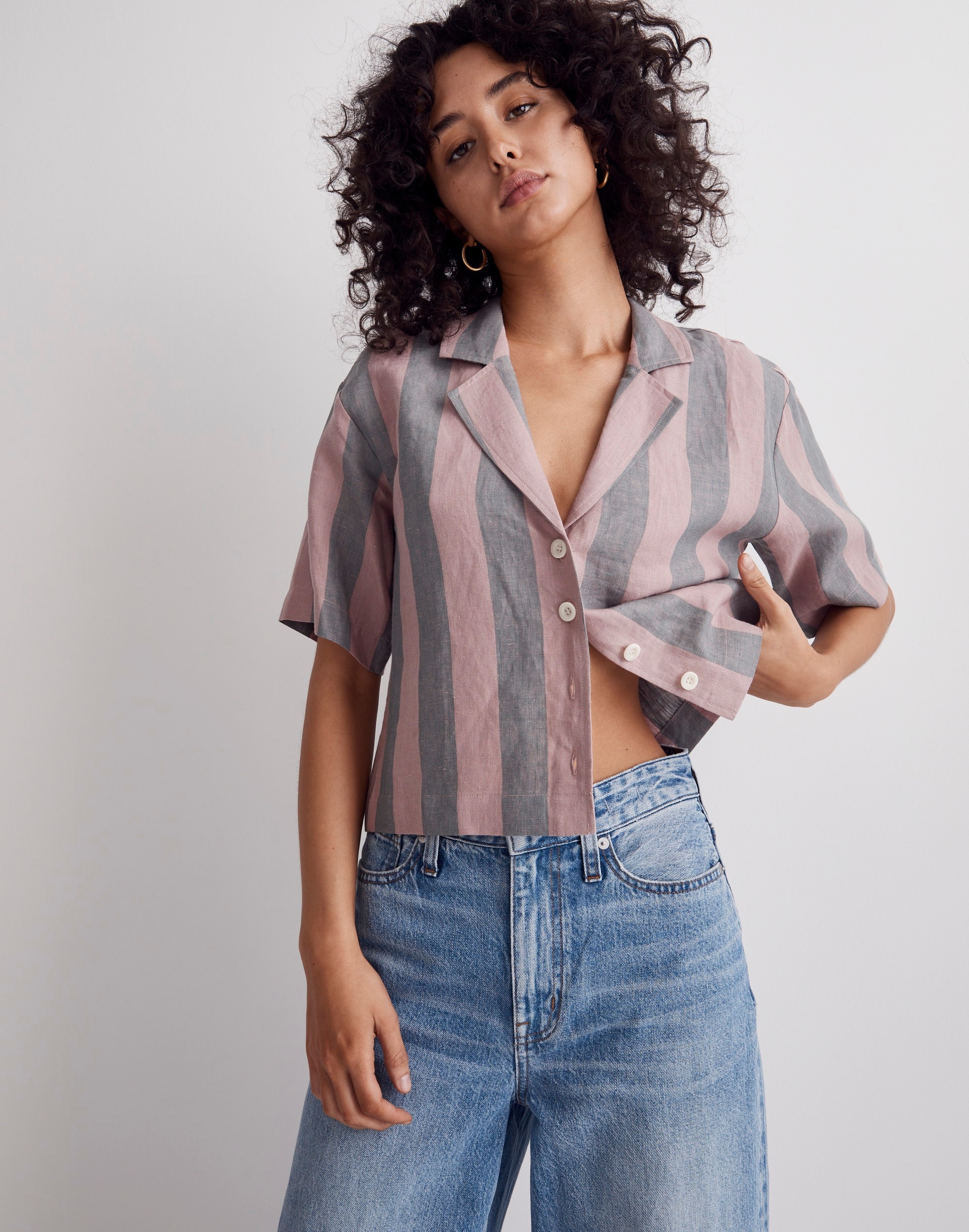 100% Linen Resort Shirt in Springy Stripe