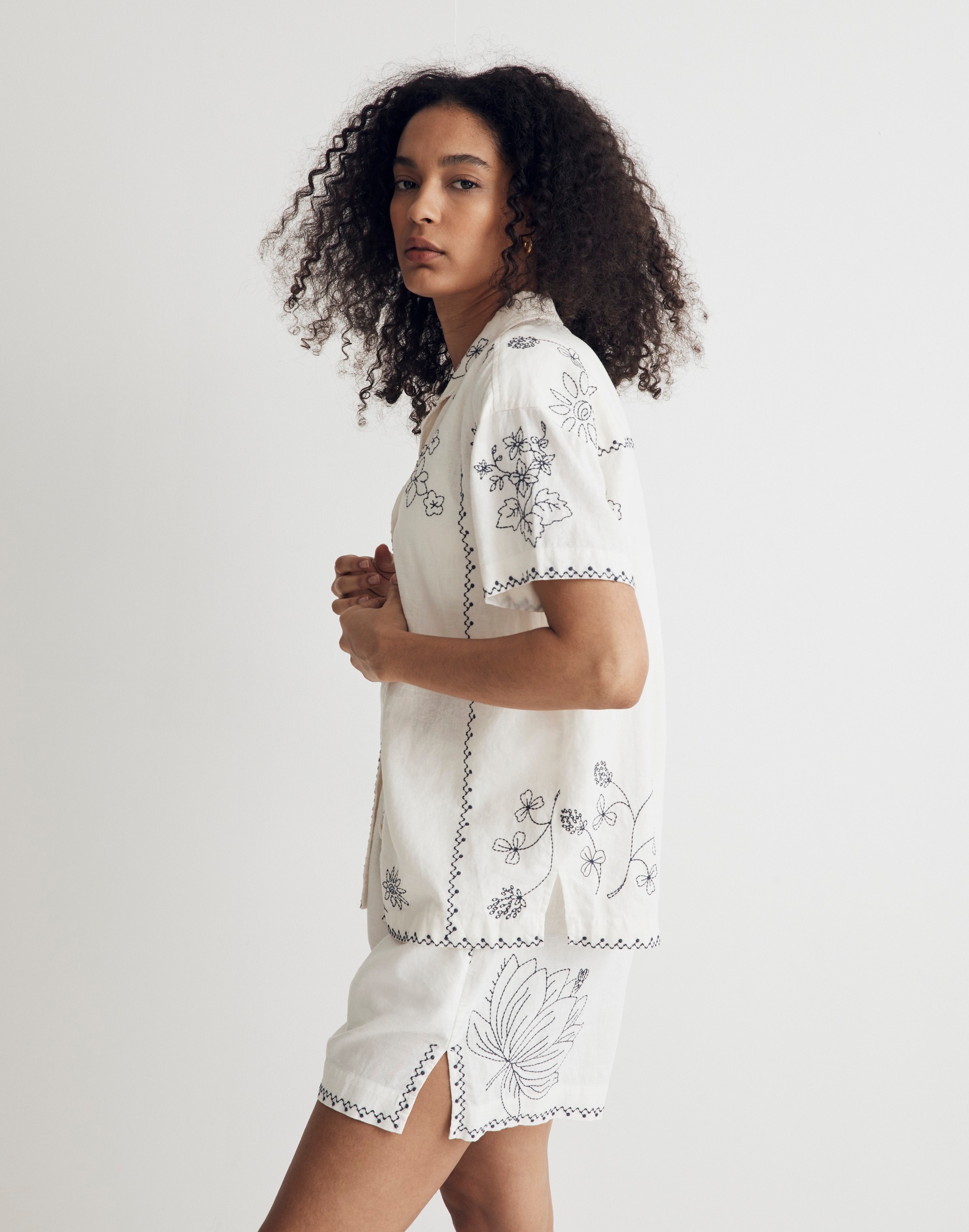 Embroidered Linen-Blend Camp Shirt