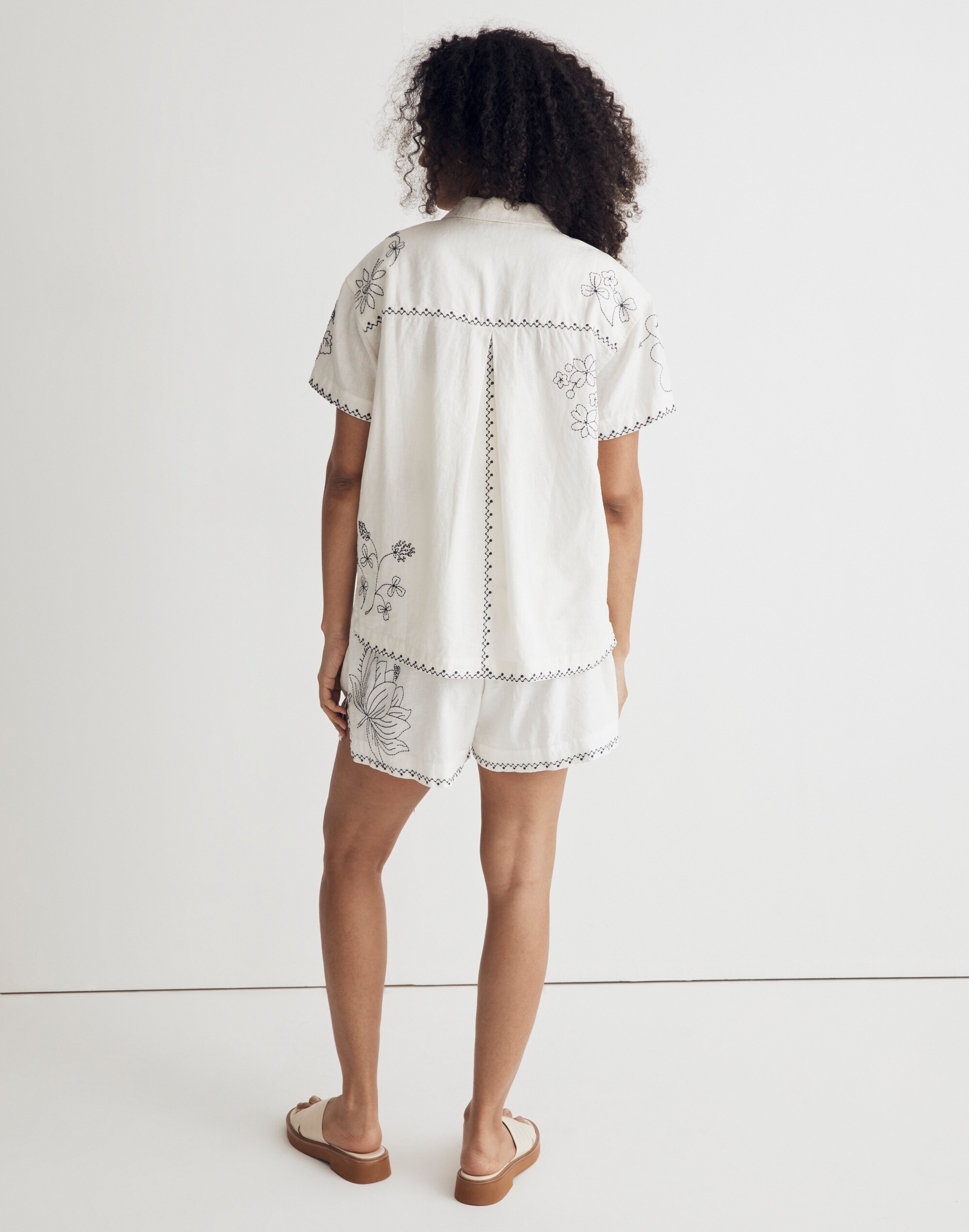 Embroidered Linen-Blend Camp Shirt