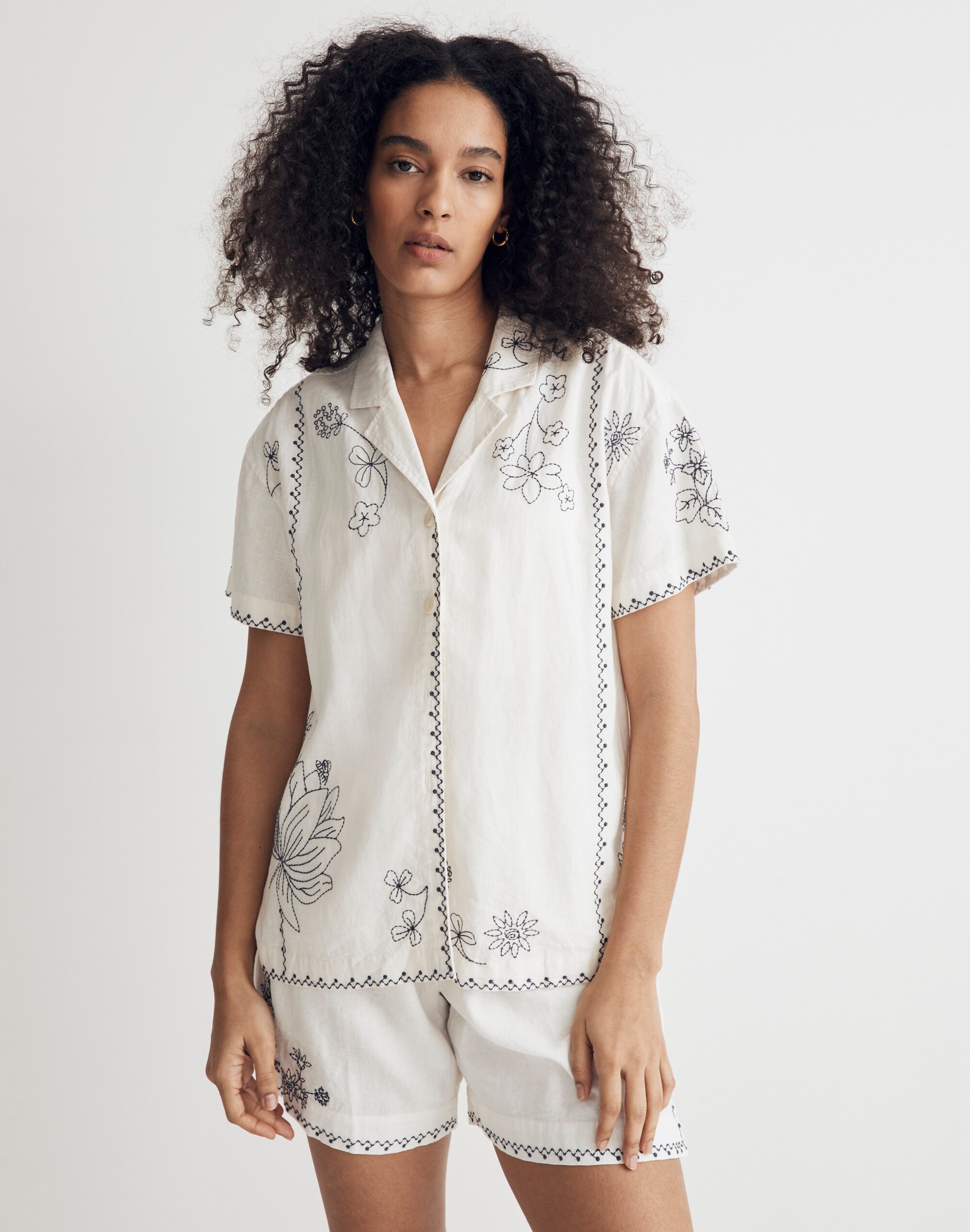 Embroidered Linen-Blend Camp Shirt