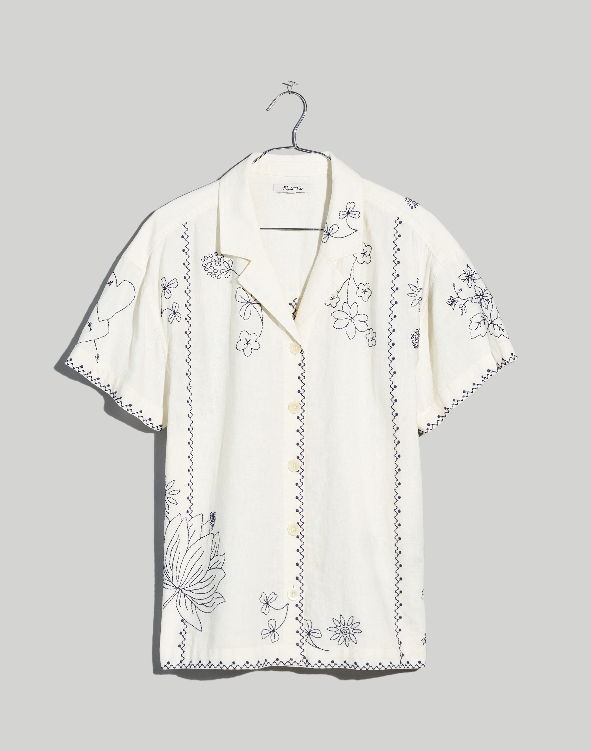 Embroidered Linen-Blend Camp Shirt