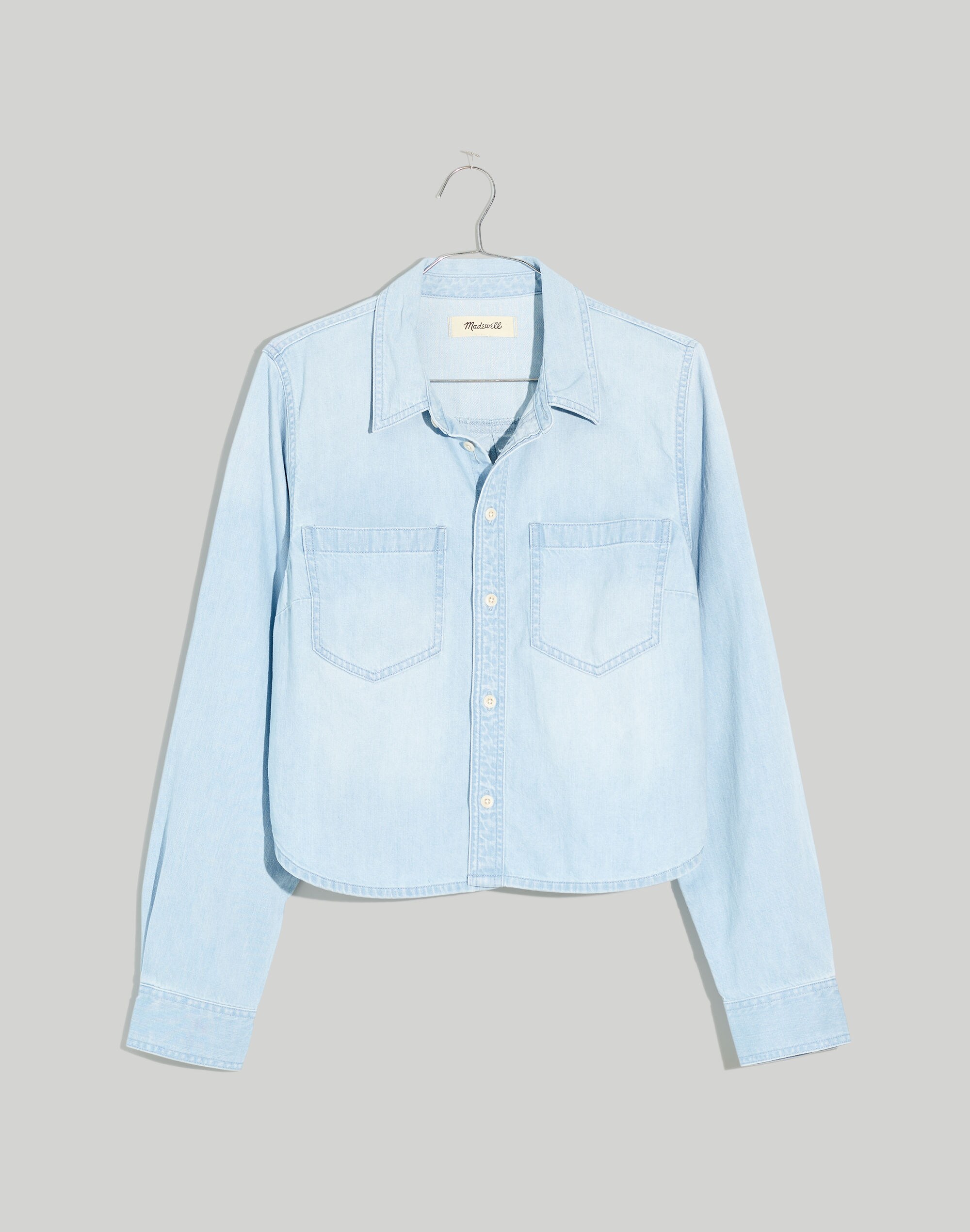 Cotton-Hemp Denim Button-Up Crop Shirt