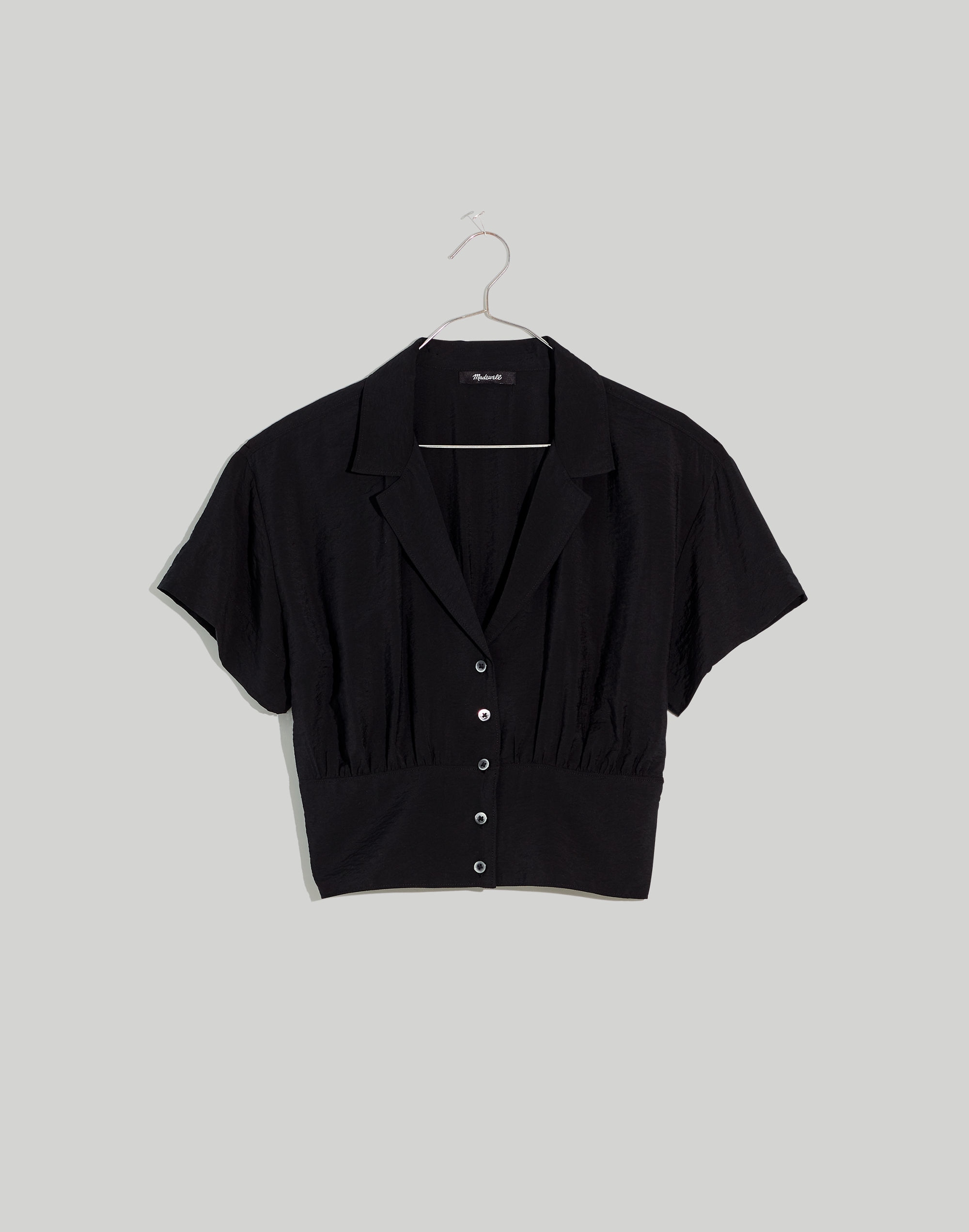 Drapey Banded-Bottom Button-Down Top