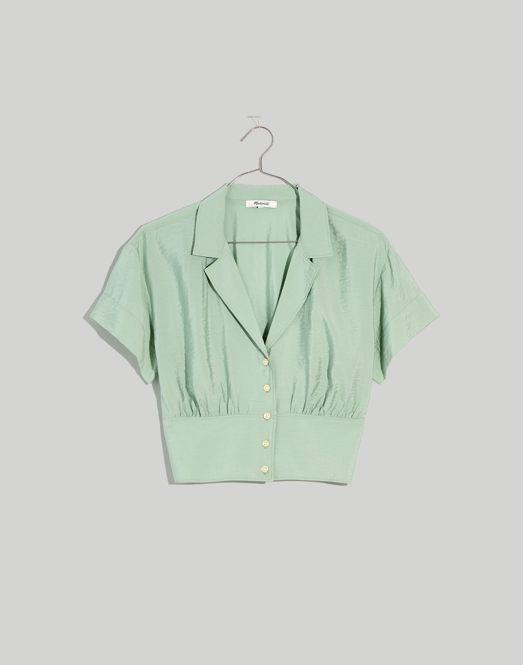 Drapey Banded-Bottom Button-Down Top