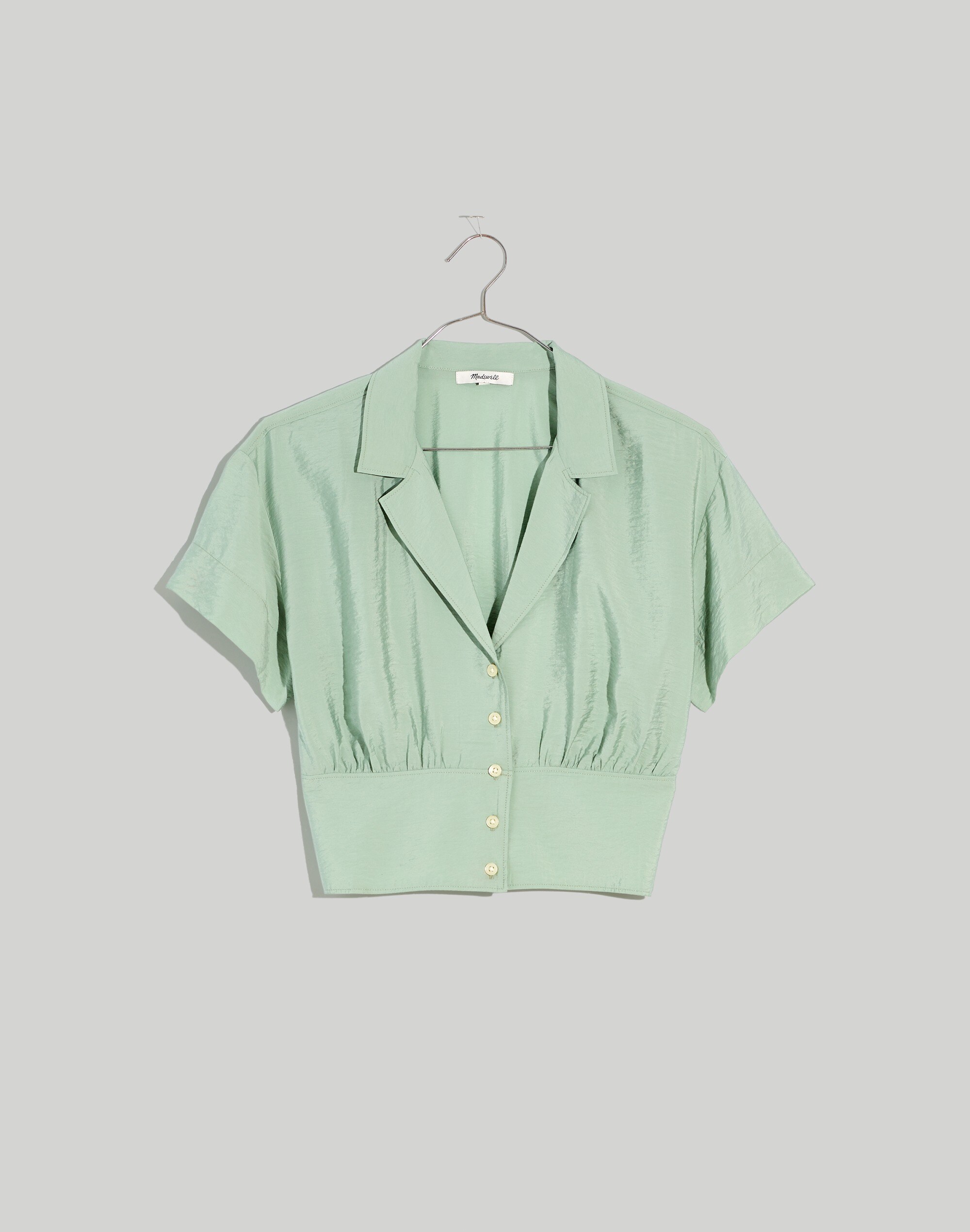 Drapey Banded-Bottom Button-Down Top