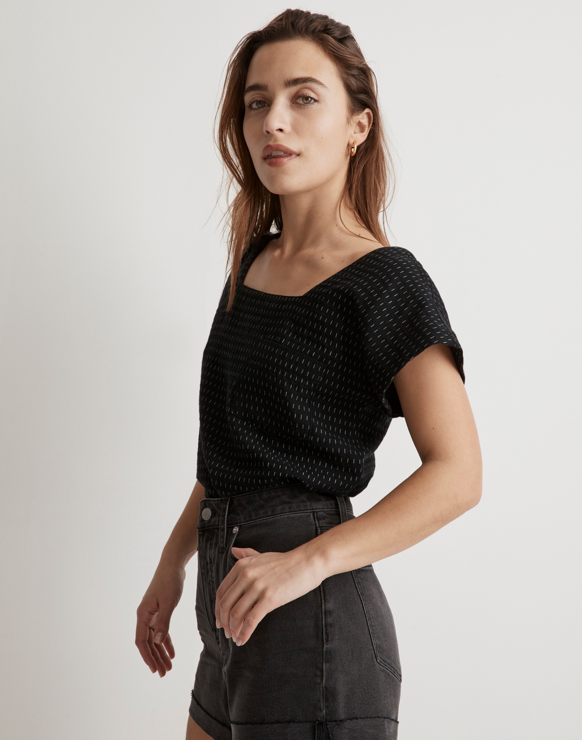 Jacquard Square-Neck Top