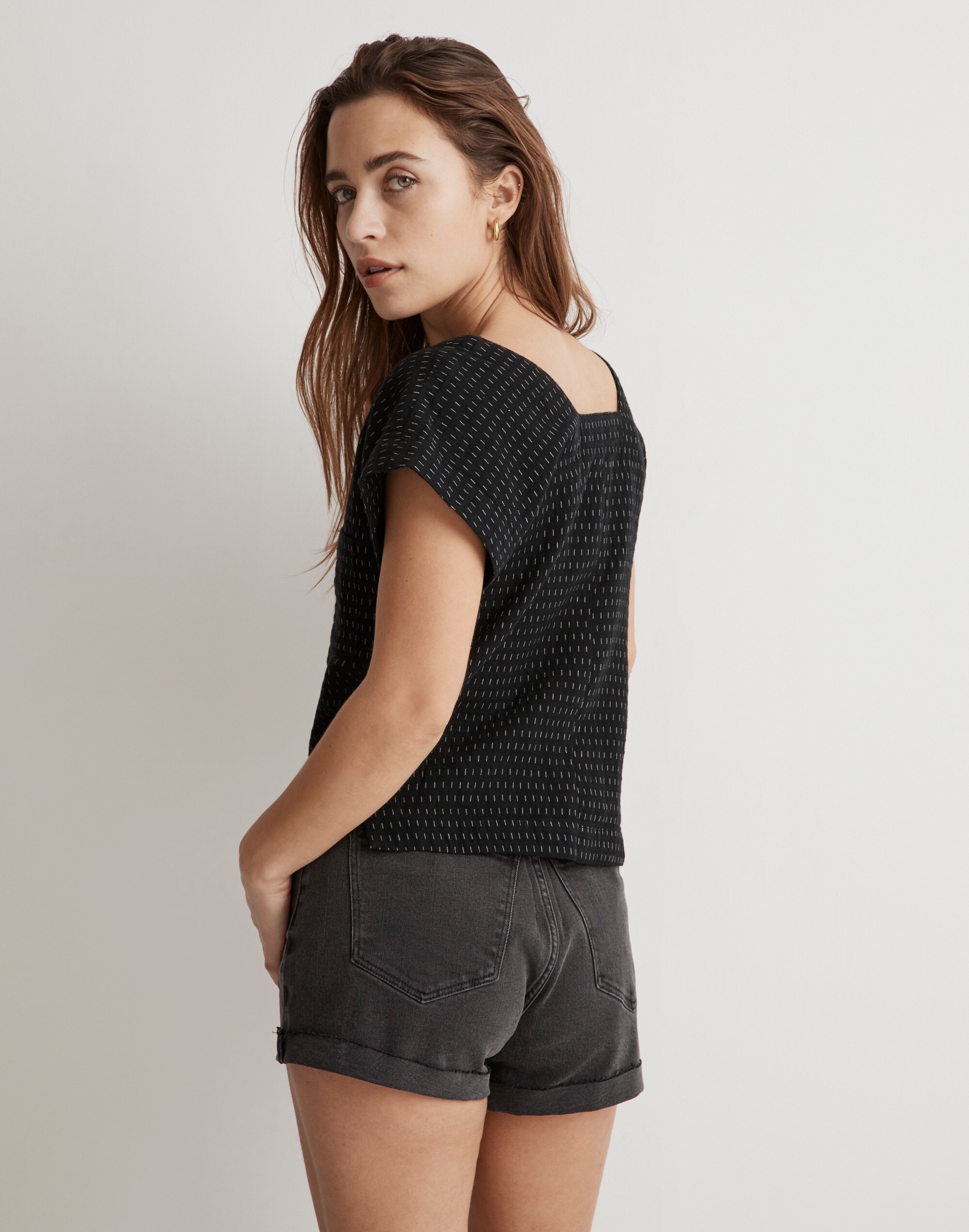 Jacquard Square-Neck Top
