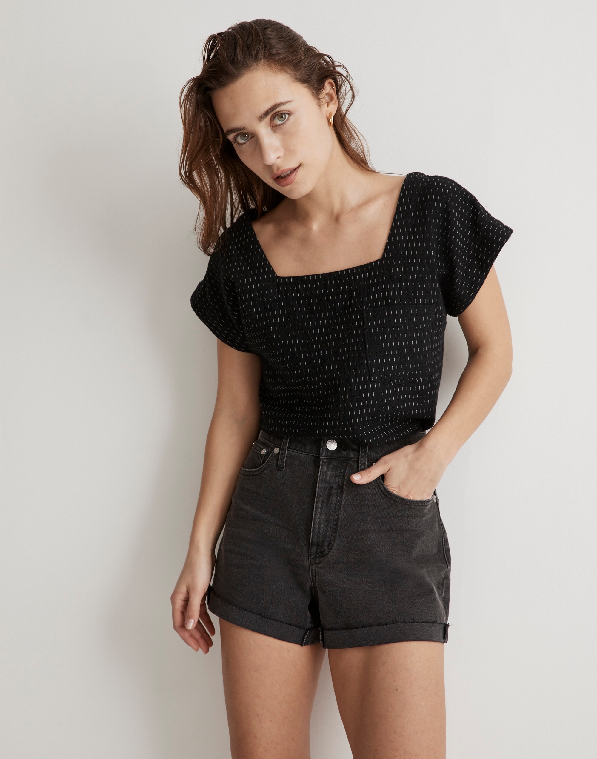 jacquard square-neck top