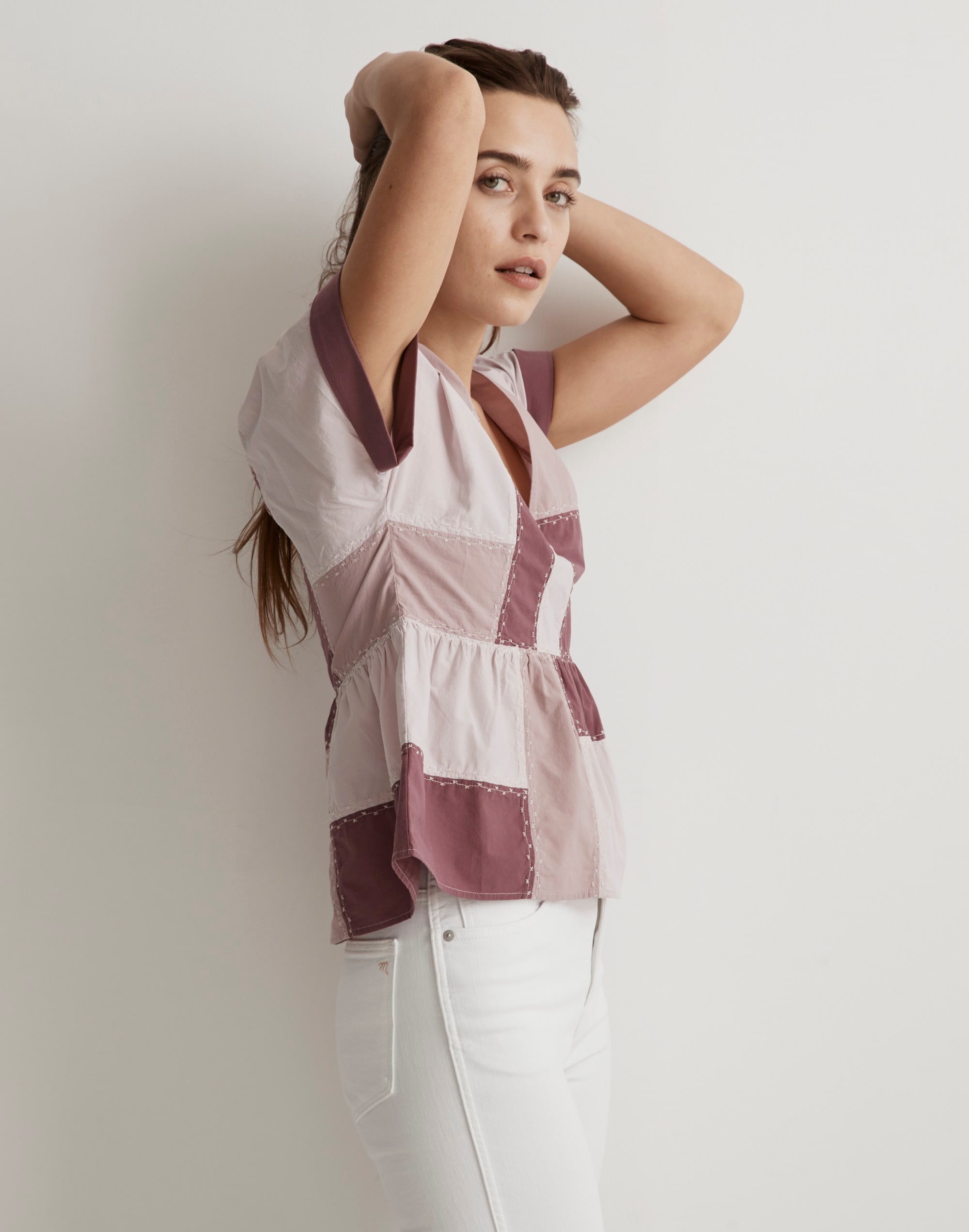 Signature Poplin Patchwork Peplum Top