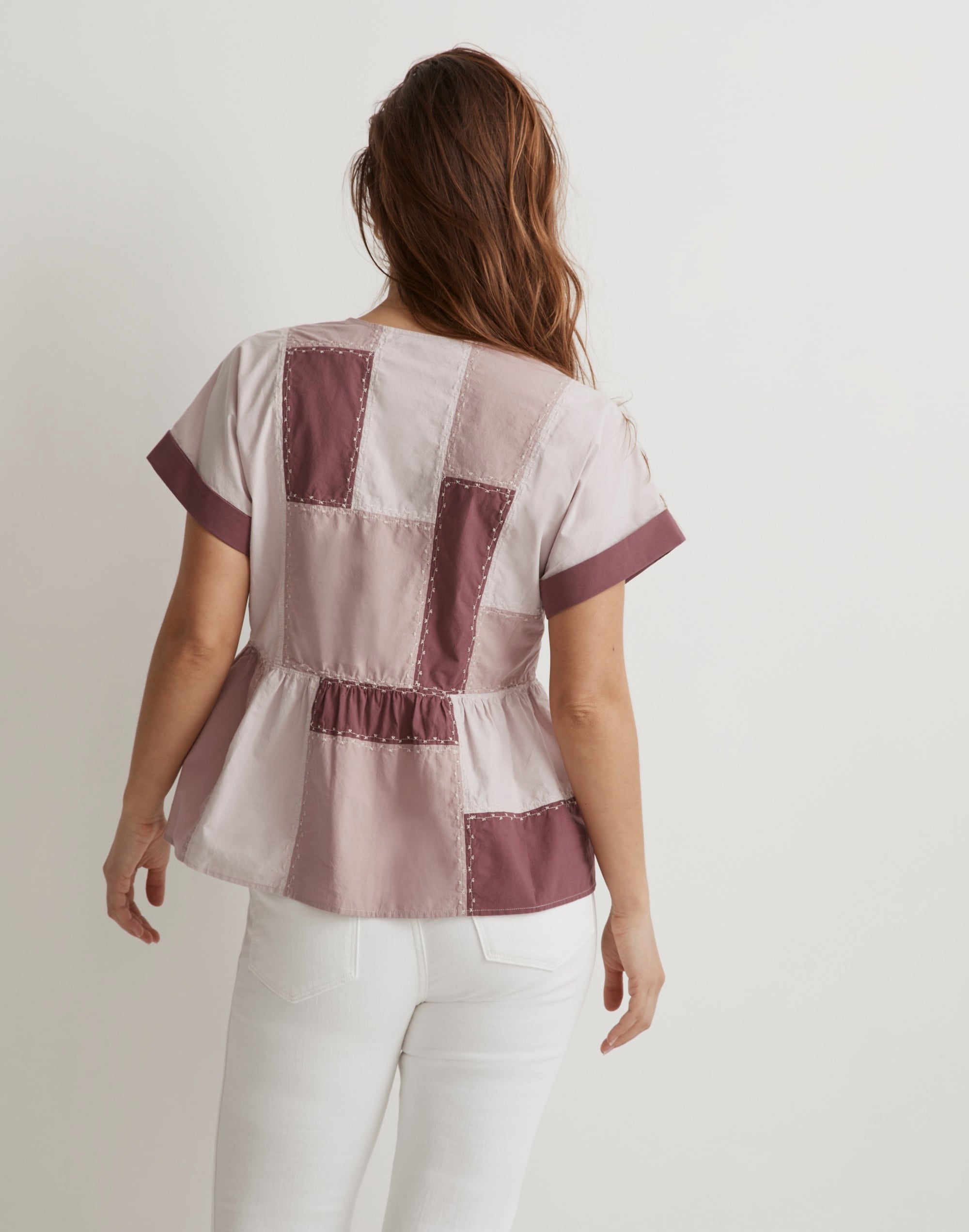 Signature Poplin Patchwork Peplum Top