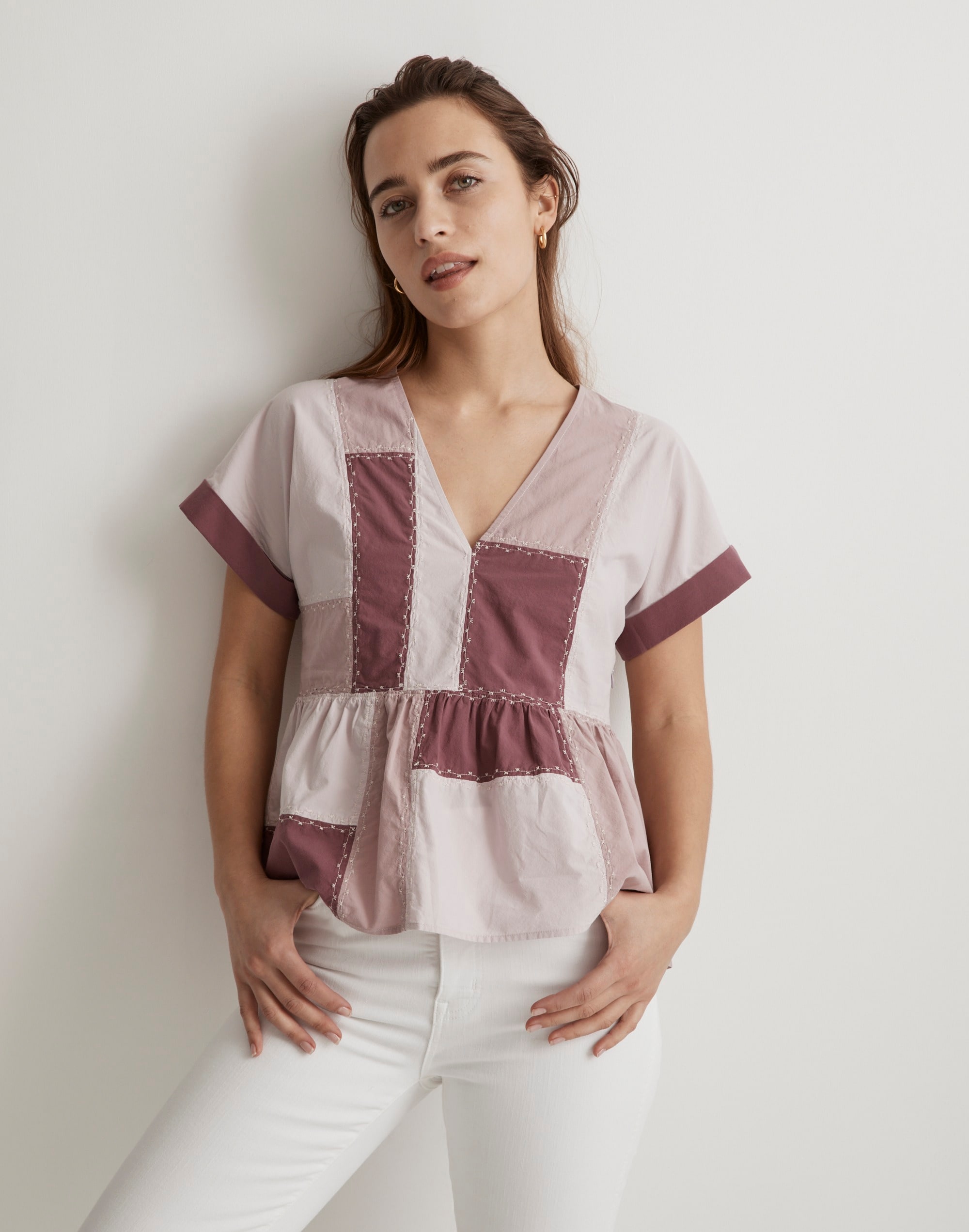 Signature Poplin Patchwork Peplum Top