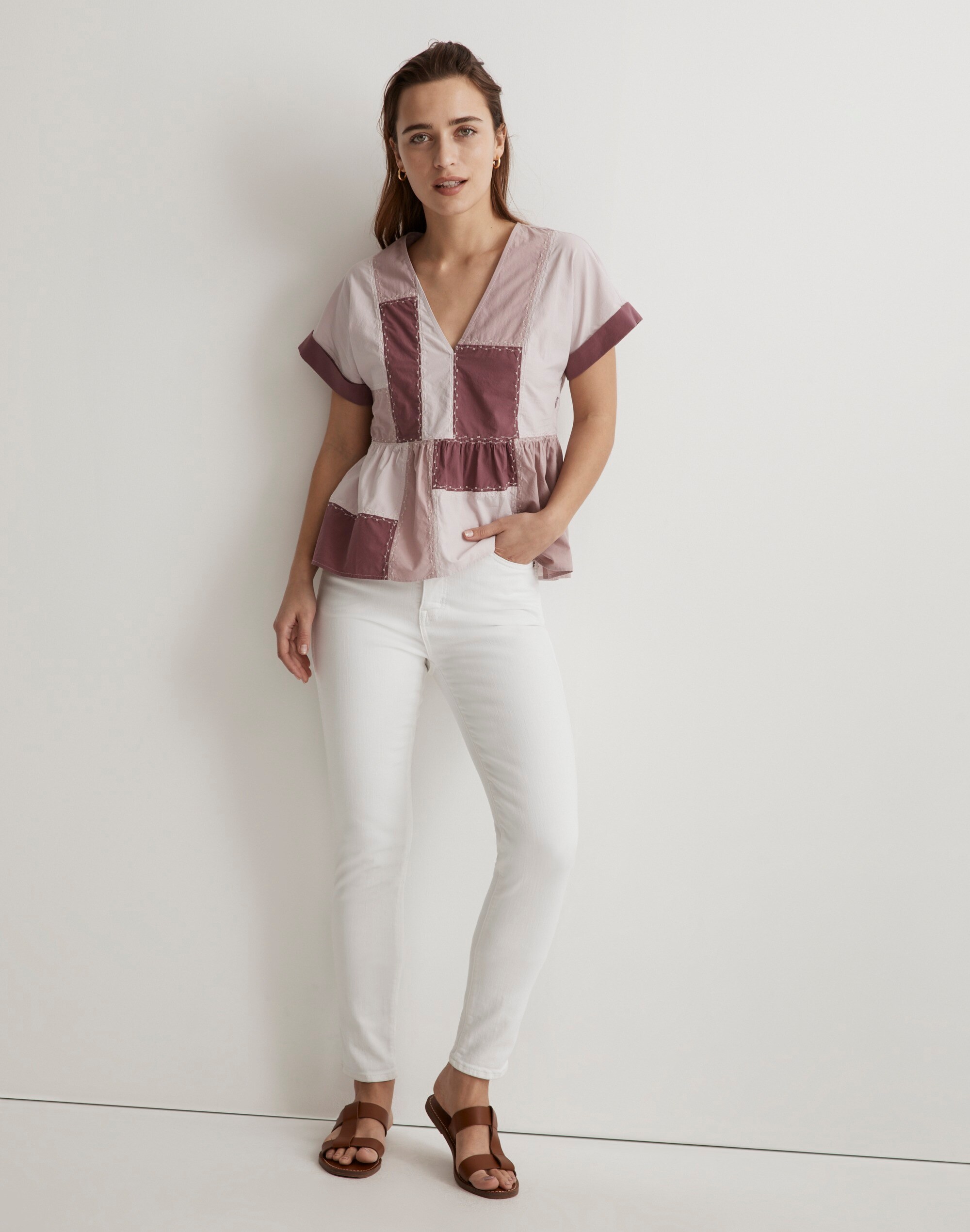Signature Poplin Patchwork Peplum Top