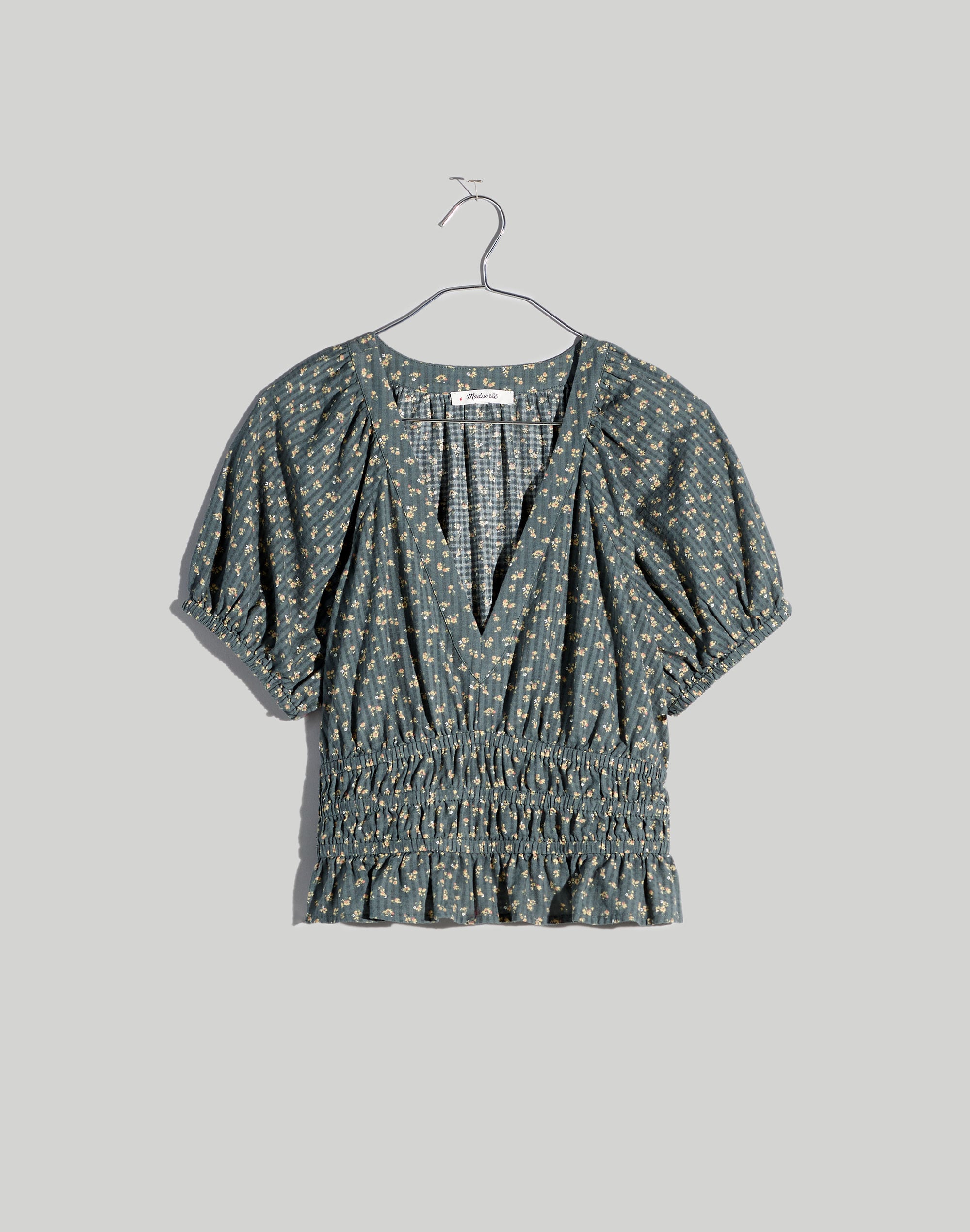 Poplin Puff-Sleeve Smocked Crop Top in Bitsy Bouquet