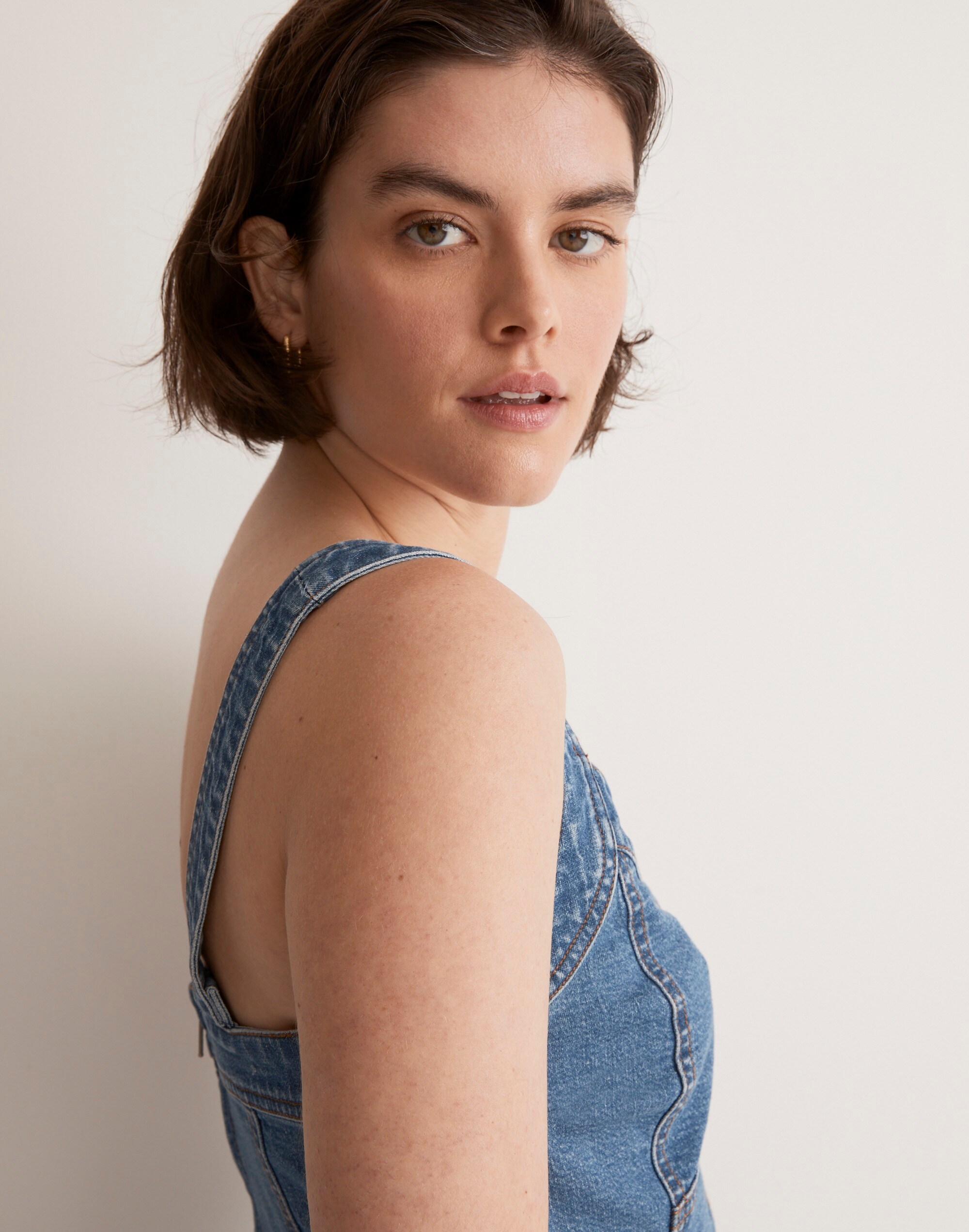 Cotton-Hemp Denim Supercrop Tank Top in Gabler Wash