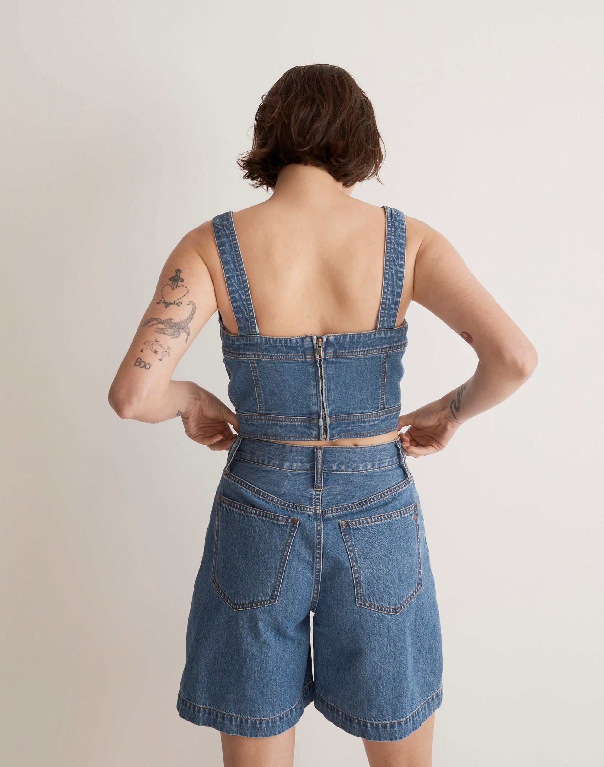 Cotton-Hemp Denim Supercrop Tank Top in Gabler Wash