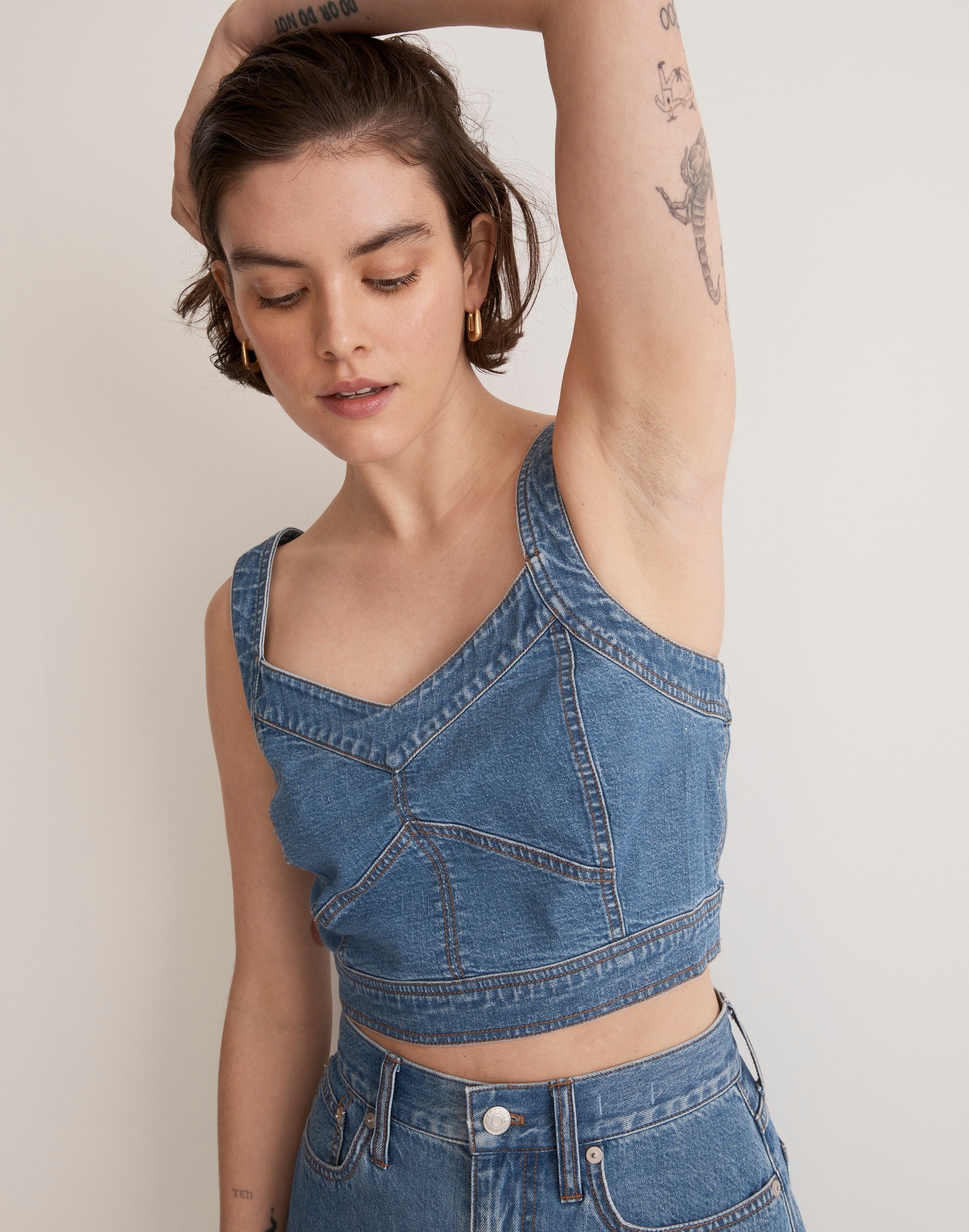 Cotton-Hemp Denim Supercrop Tank Top in Gabler Wash