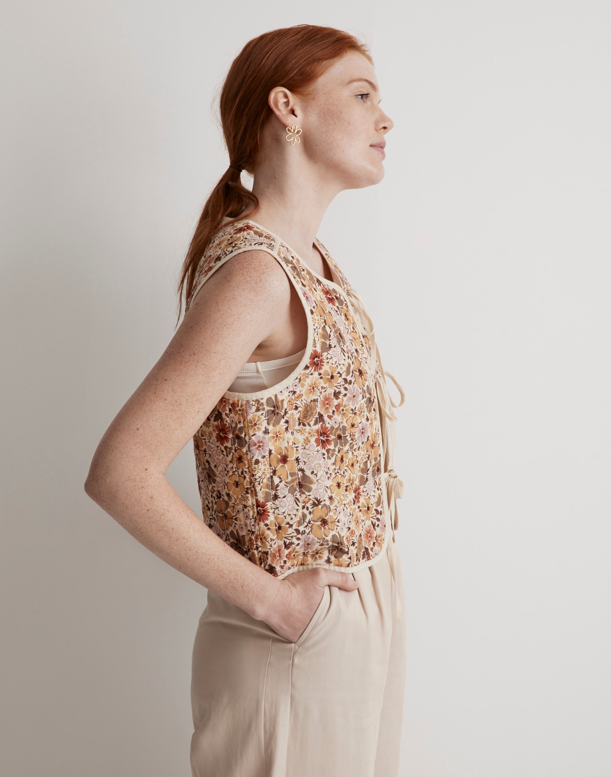 Reversible Tie-Front Vest Top in Flora Field Alternate Image 1