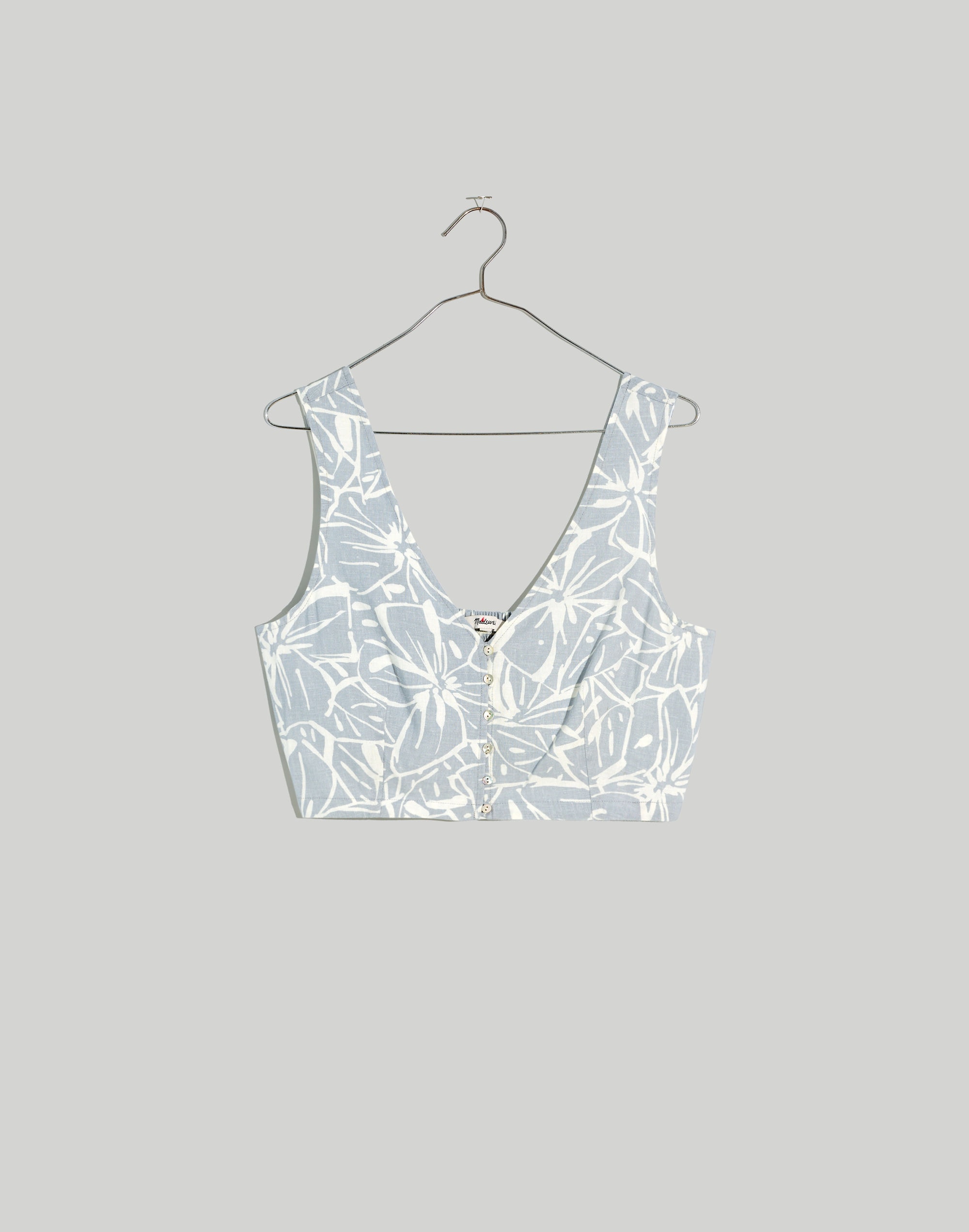 Linen-Blend Gwen Crop Vest Top in Abstract Flora